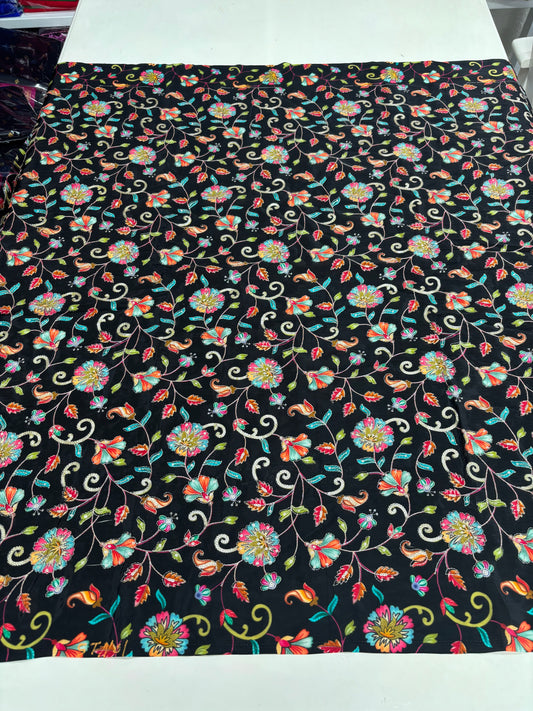 Kalamkari Blouse Fabric (HSSB8, Floral Print with Light Positioning Work)