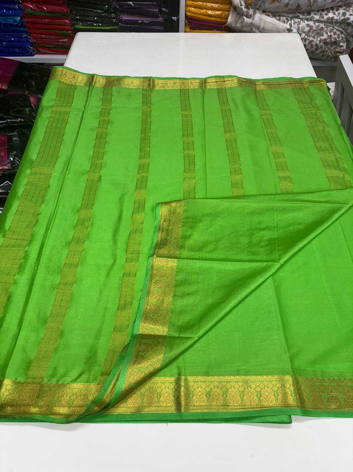 Semi Mysore Crepe (Premium, Self Double Mangoes Border)