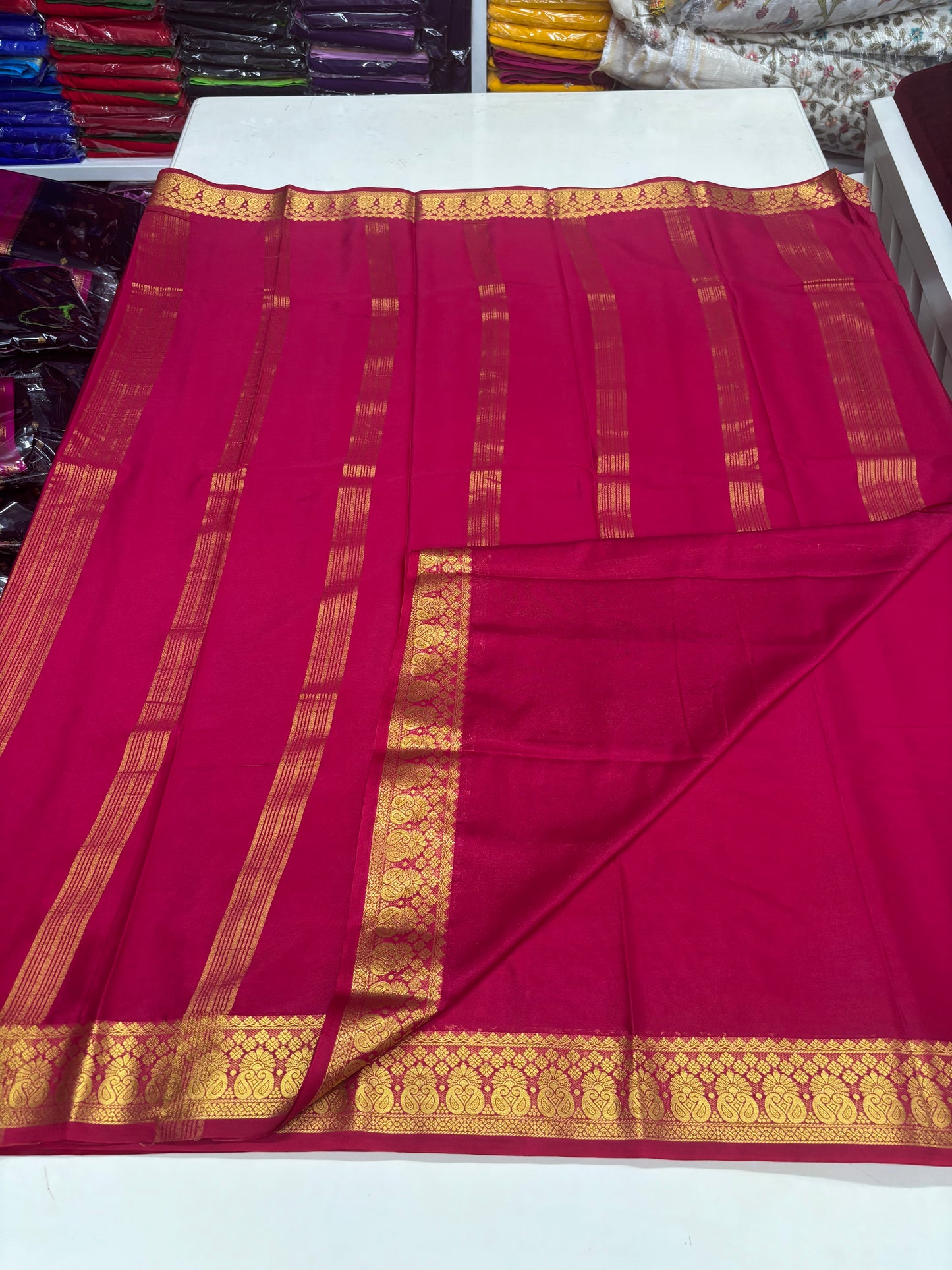 Semi Mysore Crepe (Premium, Self Double Mangoes Border)