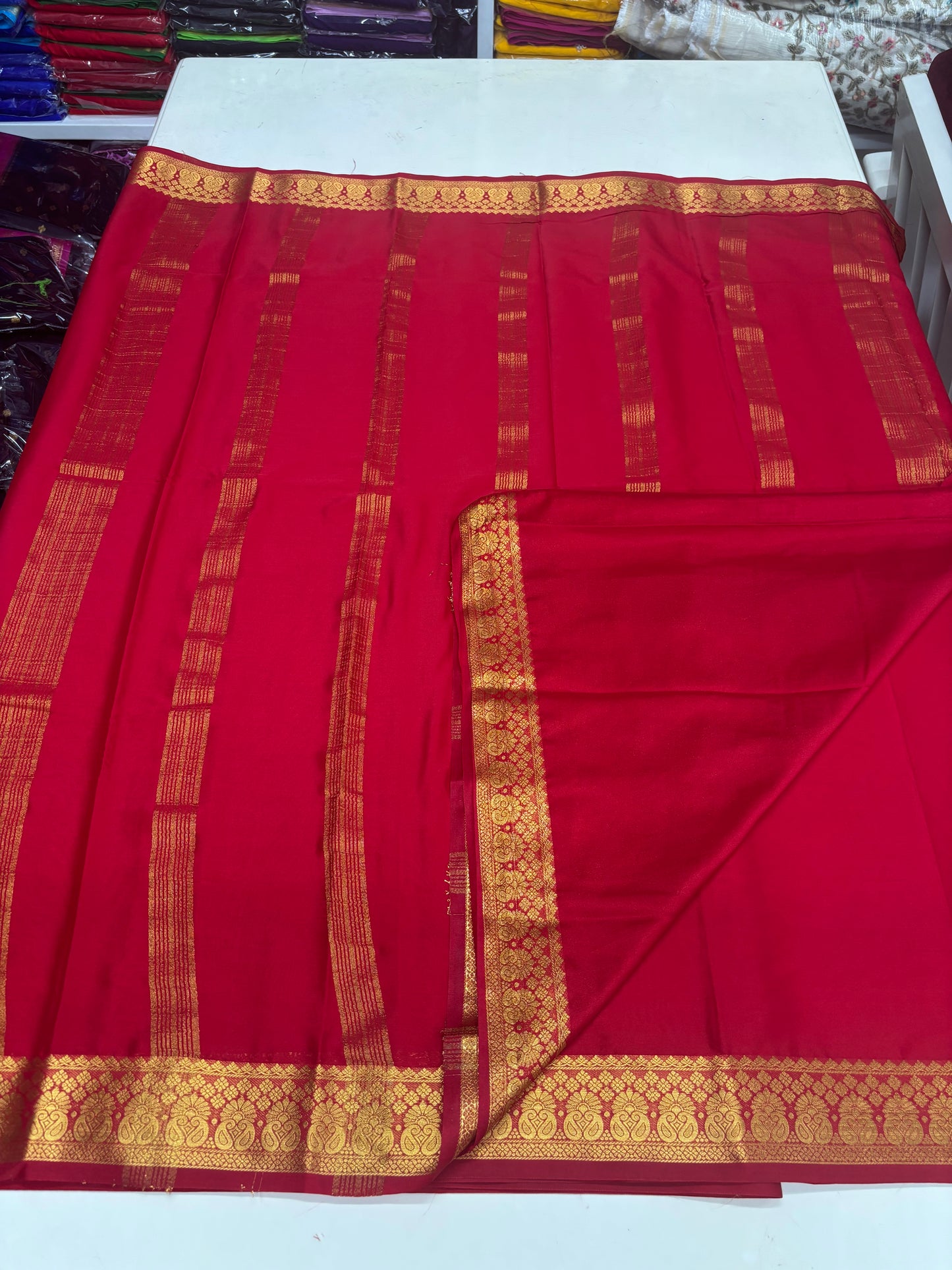Semi Mysore Crepe (Premium, Self Double Mangoes Border)