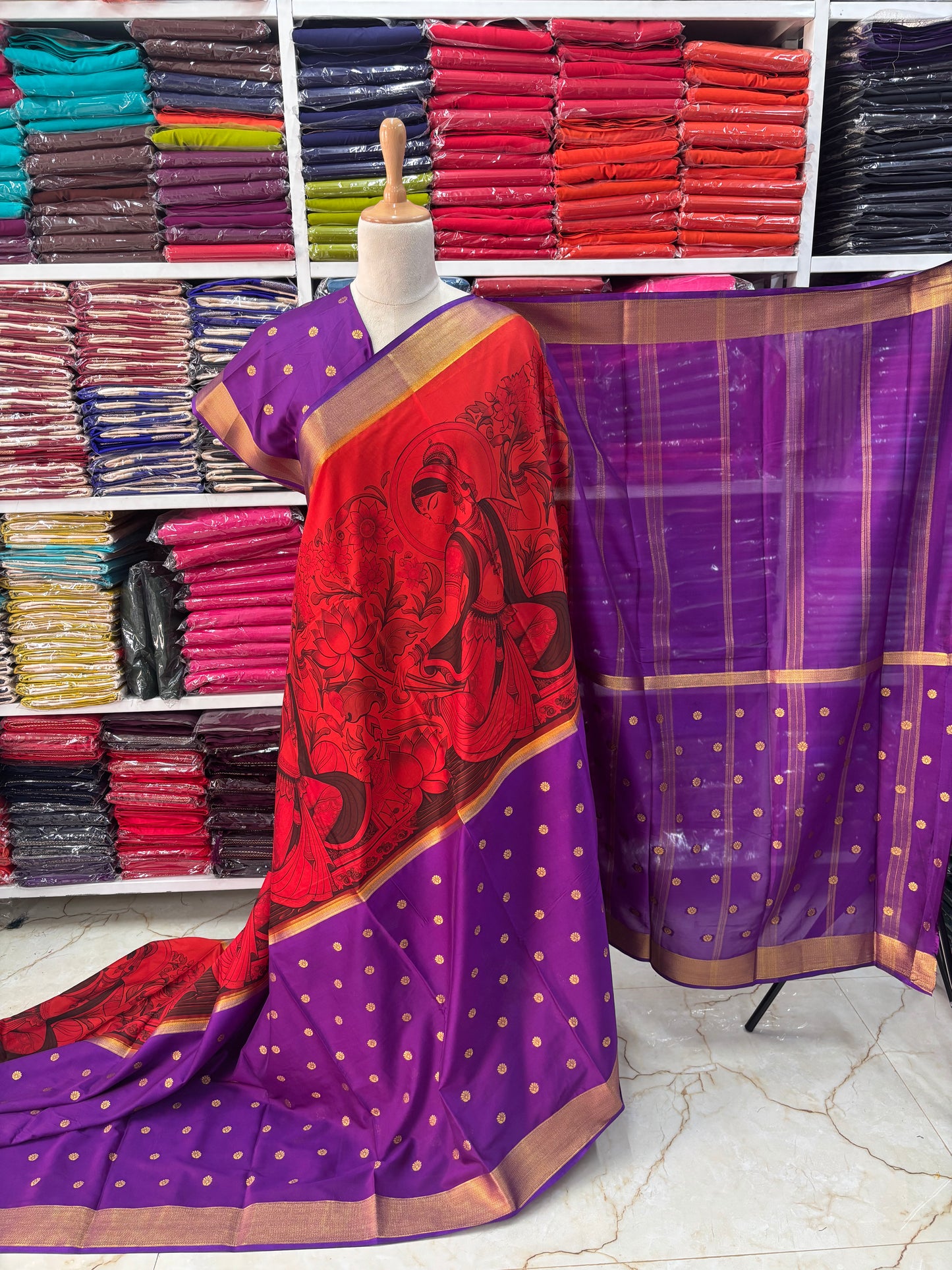 Semi Mysore Crepe (Half & Half, Kalamkari Design)