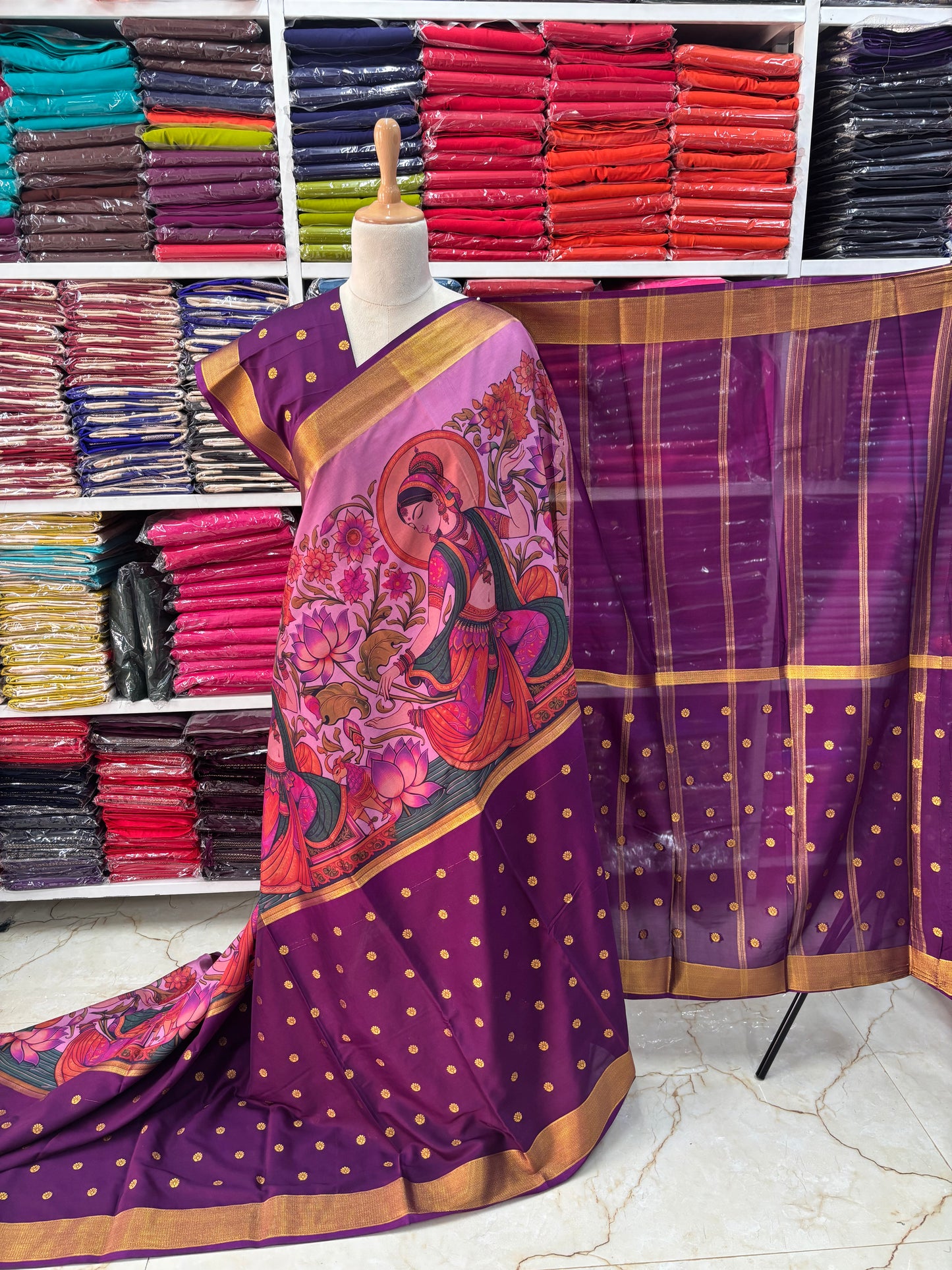 Semi Mysore Crepe (Half & Half, Kalamkari Design)