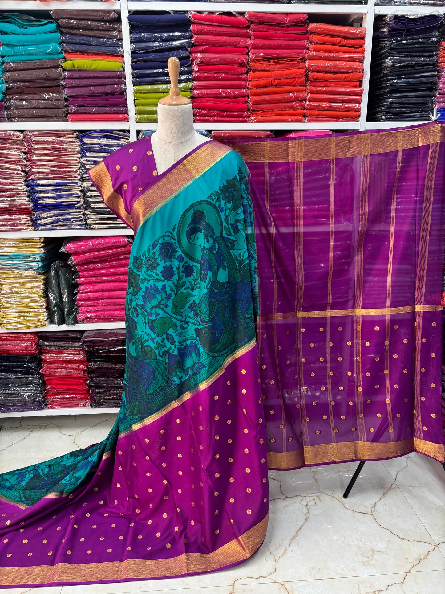 Semi Mysore Crepe (Half & Half, Kalamkari Design)