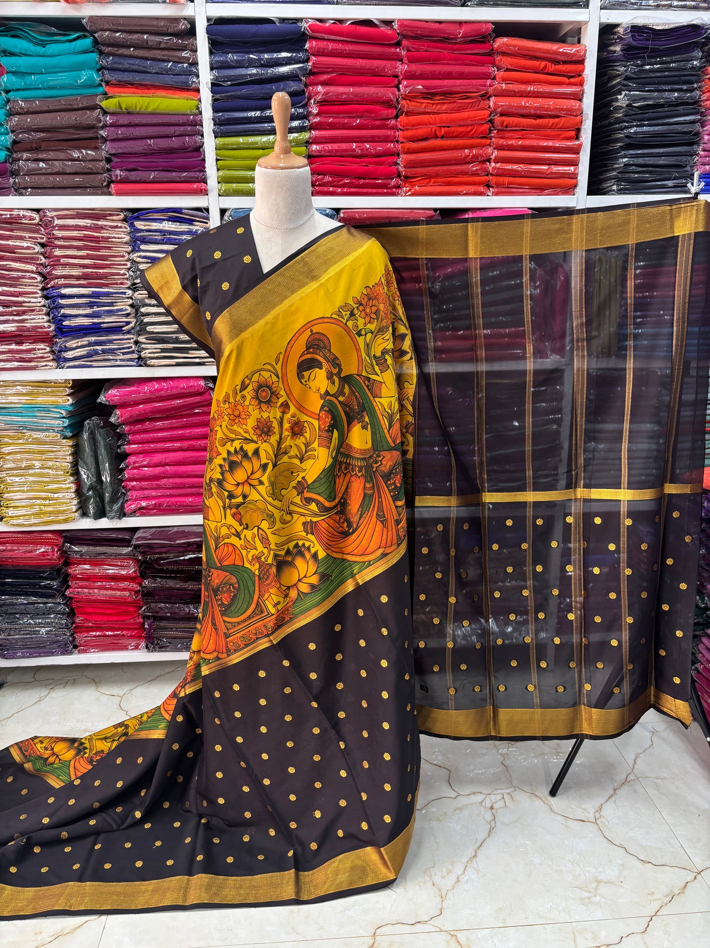 Semi Mysore Crepe (Half & Half, Kalamkari Design)