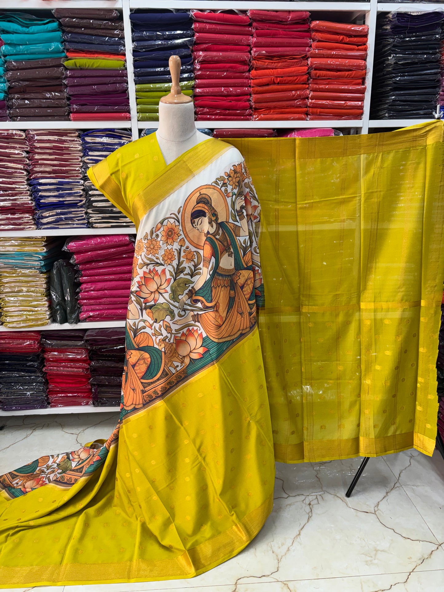 Semi Mysore Crepe (Half & Half, Kalamkari Design)