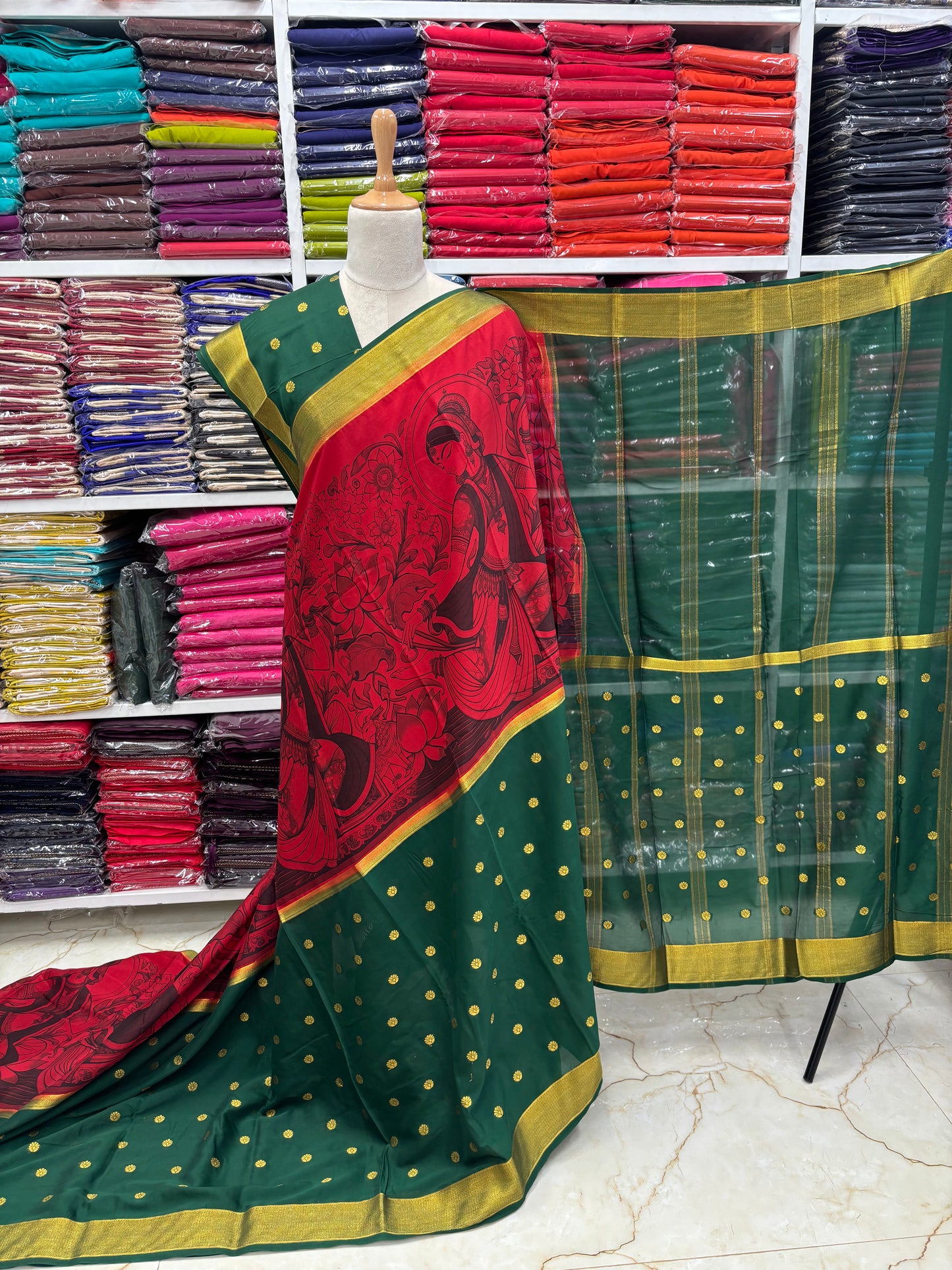 Semi Mysore Crepe (Half & Half, Kalamkari Design)