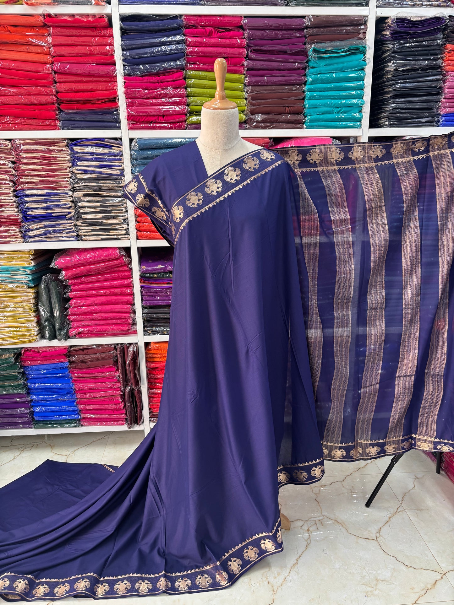 Semi Mysore Crepe (Medium, Gandabherunda Border)