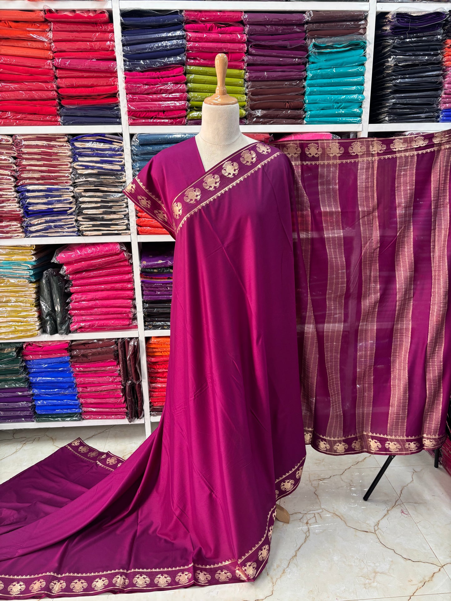 Semi Mysore Crepe (Medium, Gandabherunda Border)