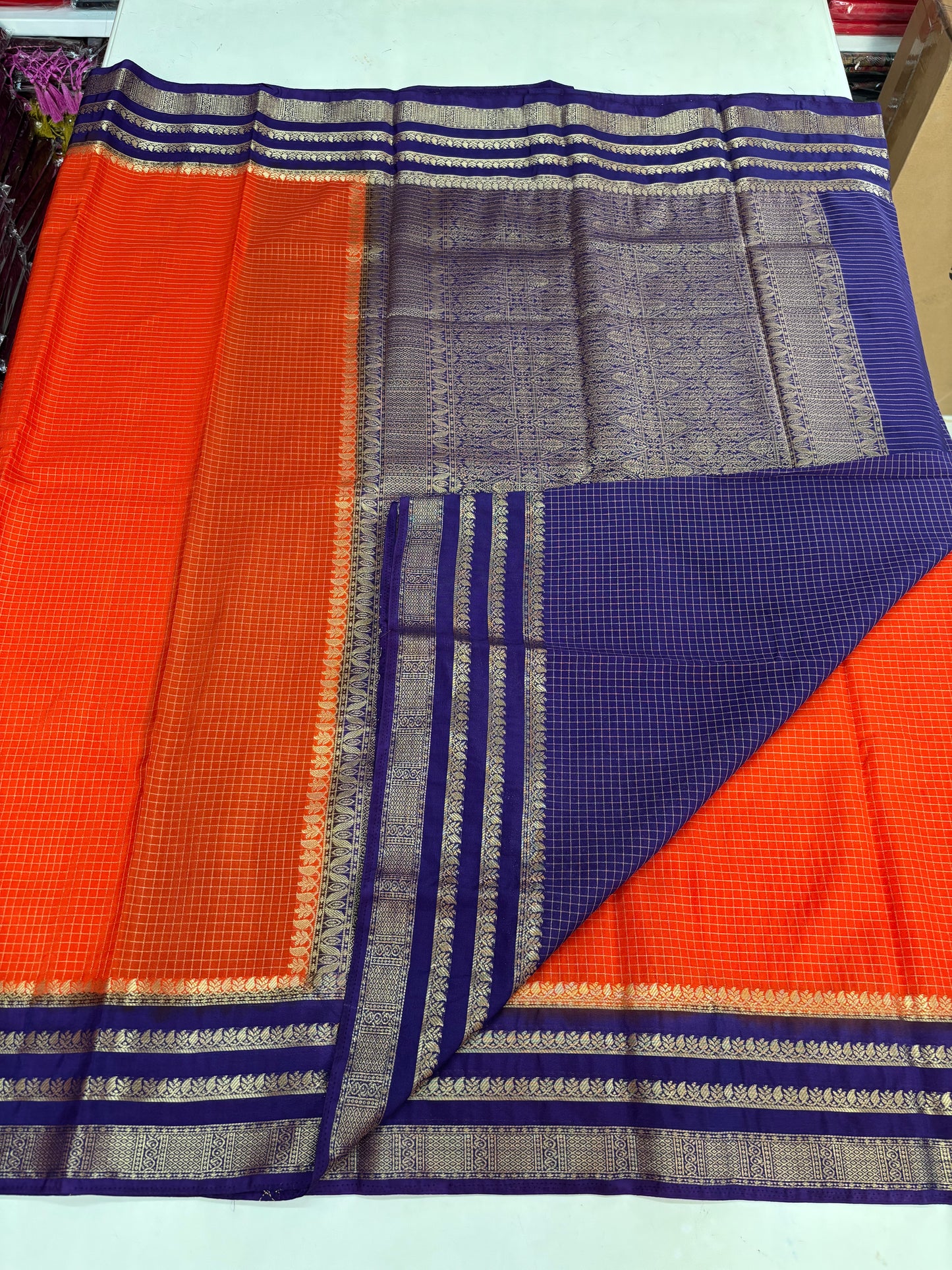Semi Mysore Crepe (Premium, Checks, Big 3 Bentex Border)