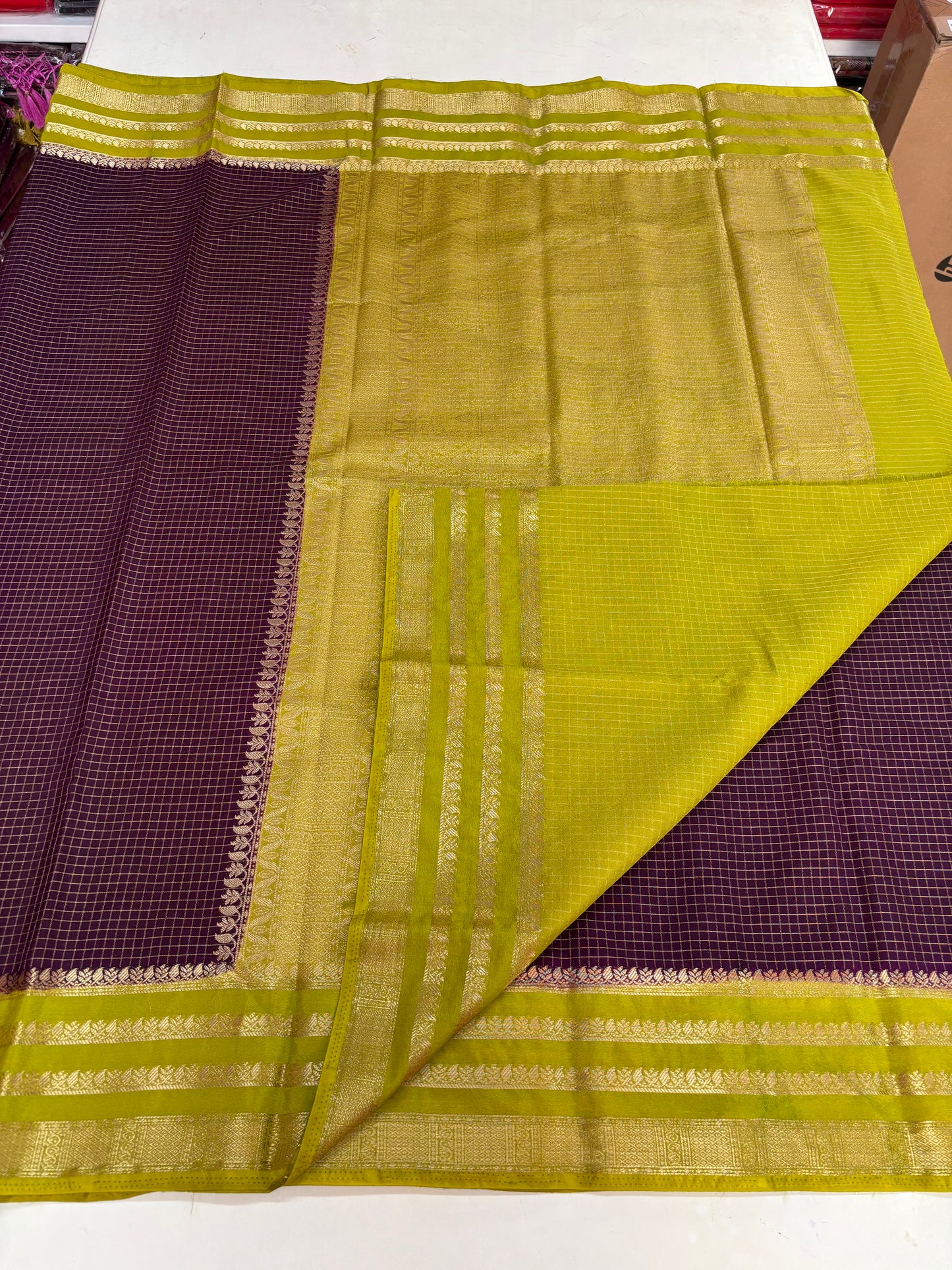 Semi Mysore Crepe (Premium, Checks, Big 3 Bentex Border)