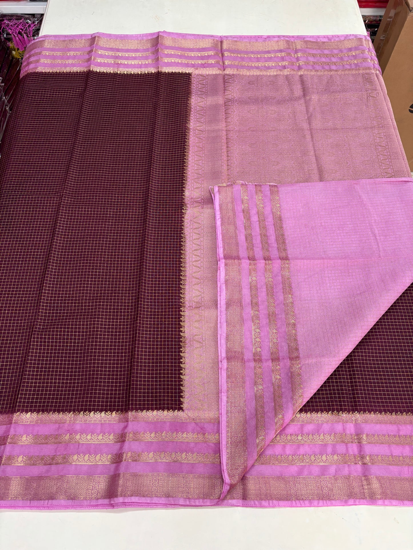 Semi Mysore Crepe (Premium, Checks, Big 3 Bentex Border)