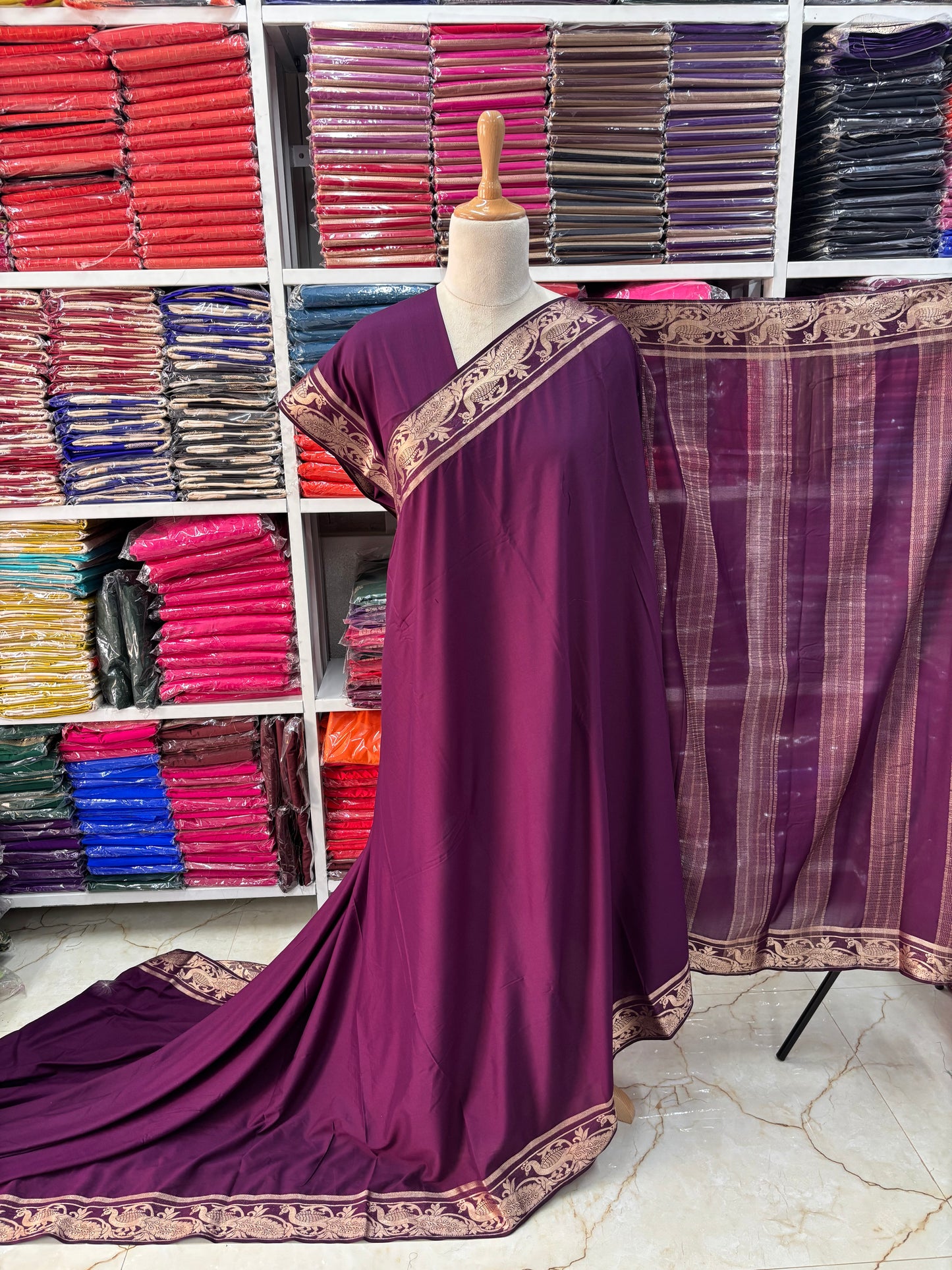 Semi Mysore Crepe (Self, Mayuri Border)