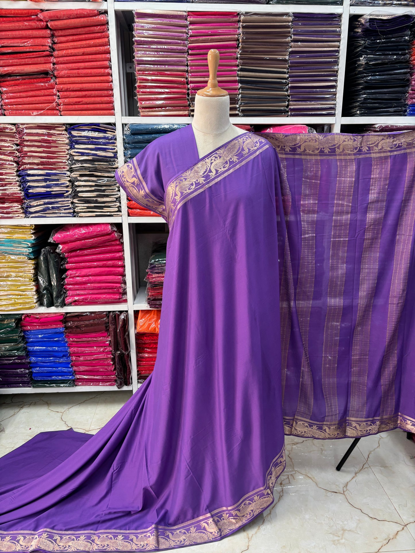 Semi Mysore Crepe (Self, Mayuri Border)