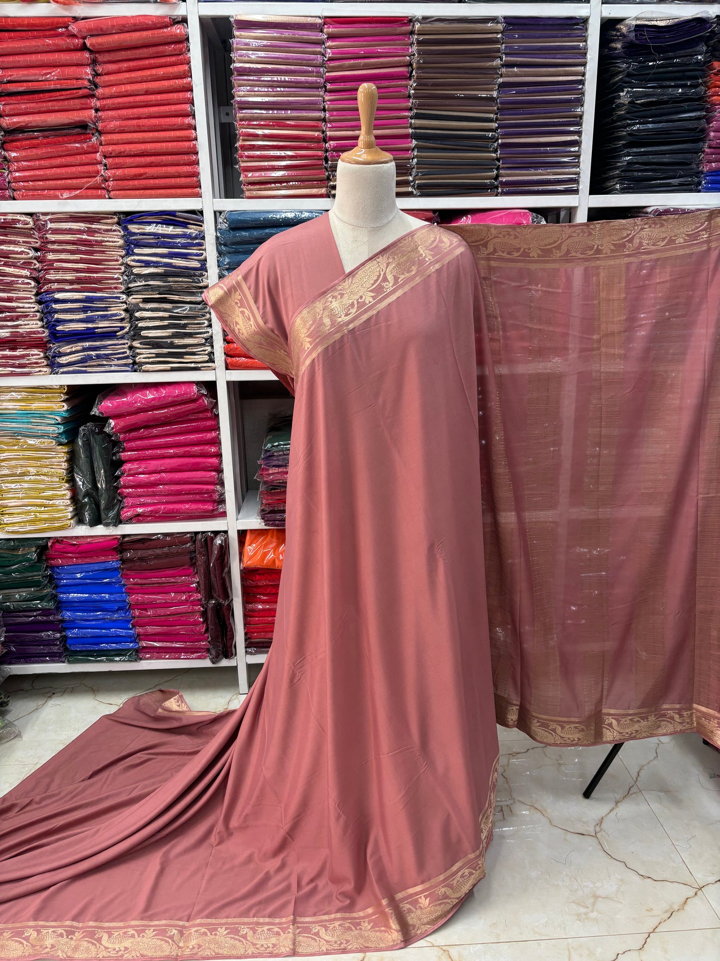 Semi Mysore Crepe (Self, Mayuri Border)