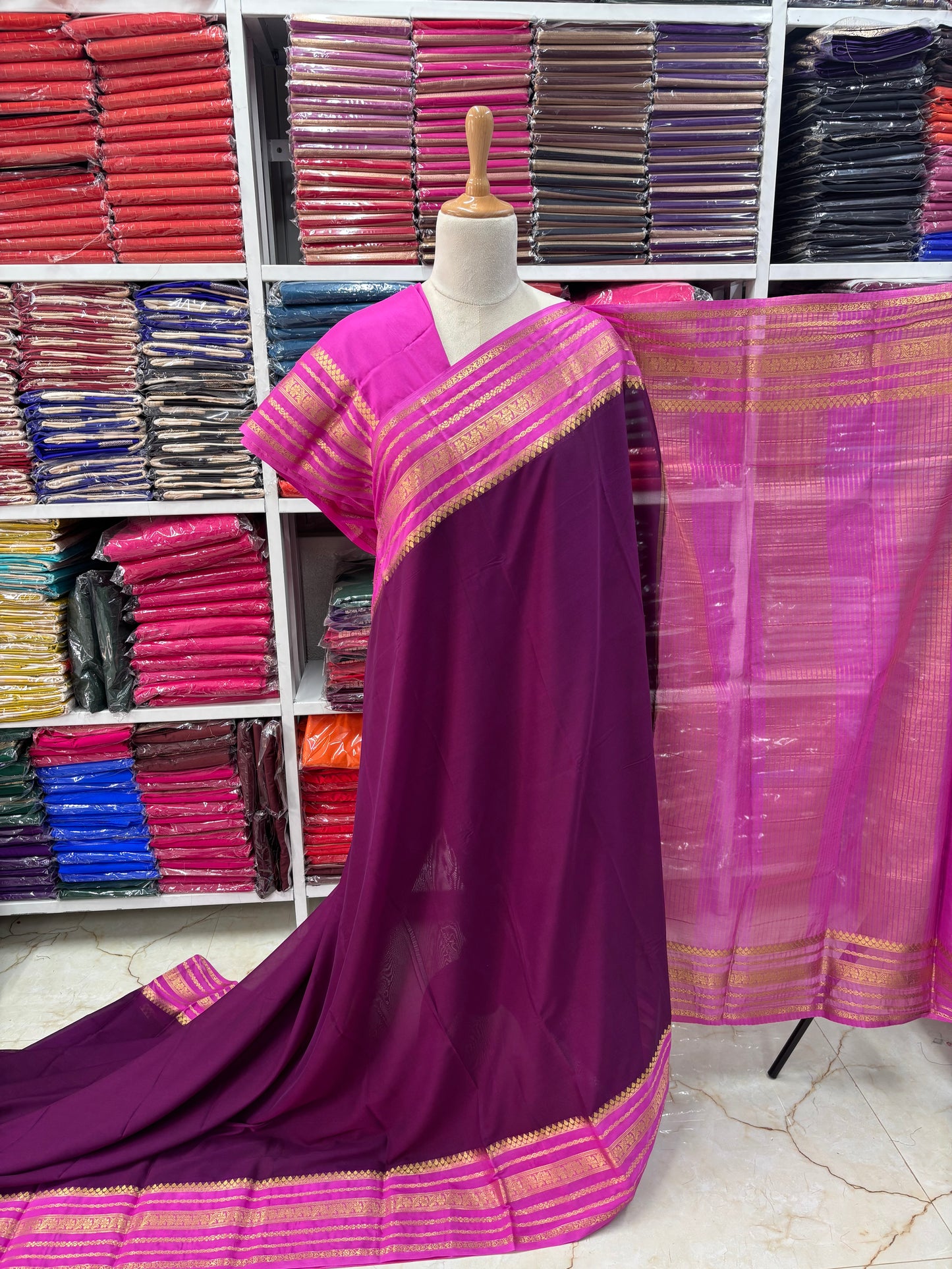 Semi Mysore Crepe (Floral Sequence Border)