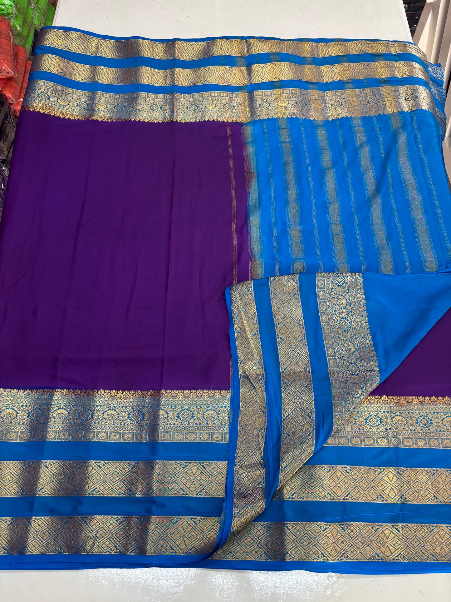 Semi Mysore Crepe (Premium, Plain, Rich Big 3 Bentex Border)