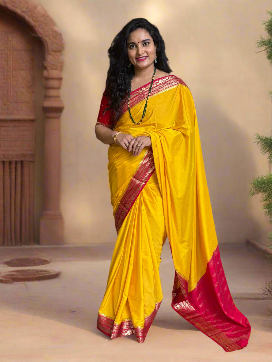 Semi Mysore Crepe (Contrast, Medium Sized Floral Border)