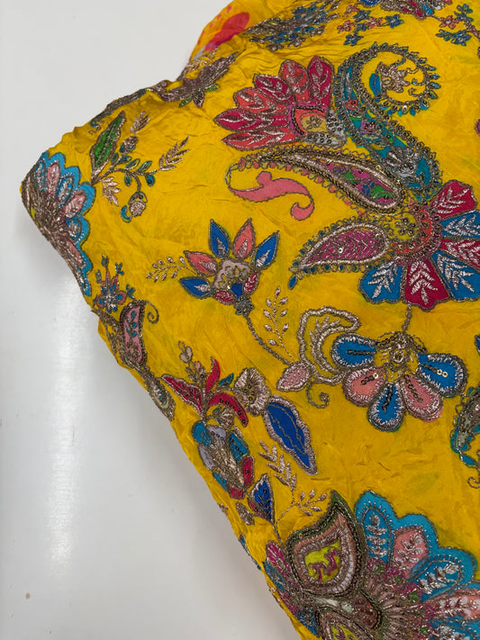 Kalamkari Blouse Fabric (HSSB16, Heavy Floral Print with Positioning Work)