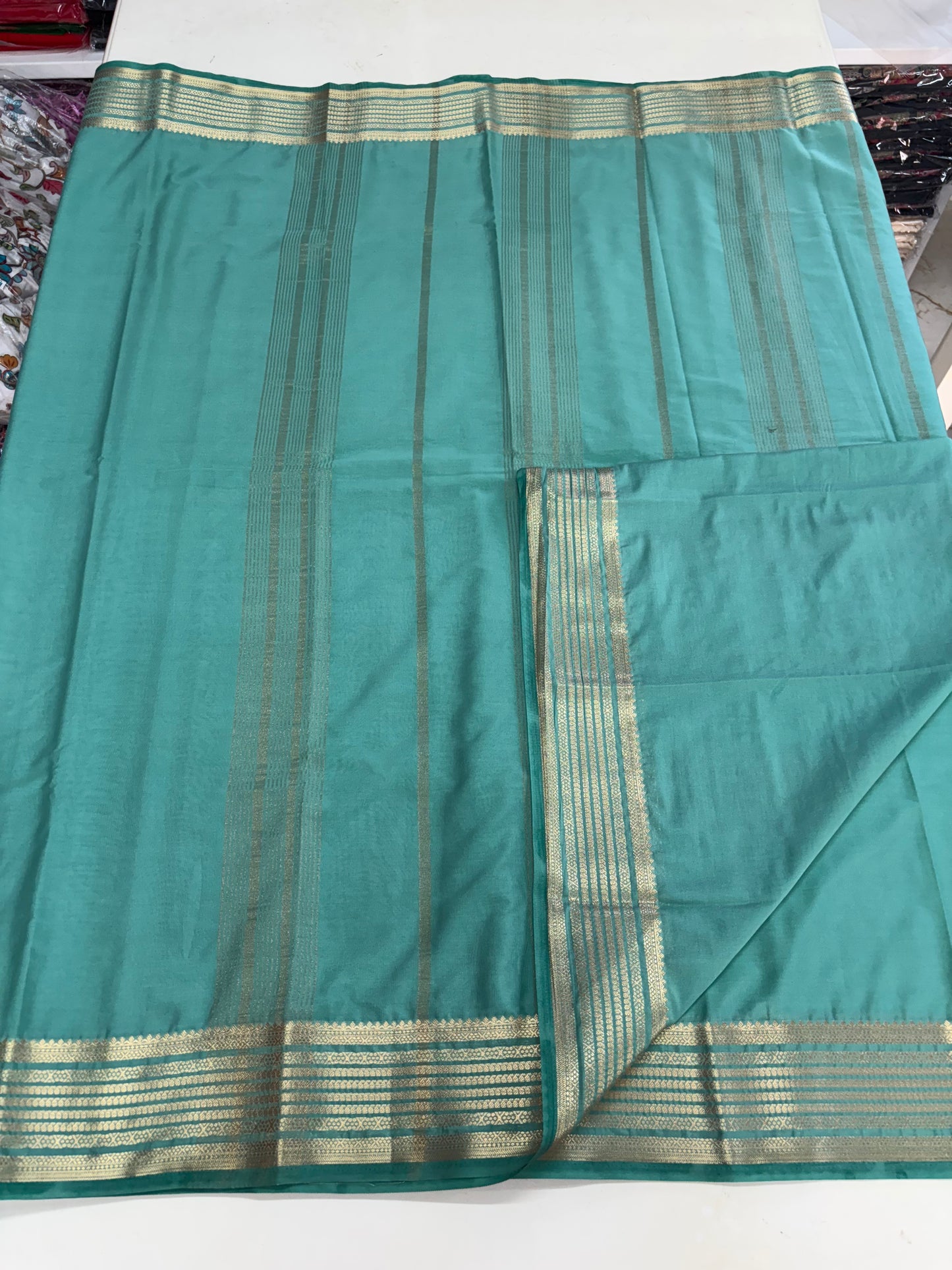 Semi Mysore Crepe (Self, Medium Sized Mango Sequence Border)