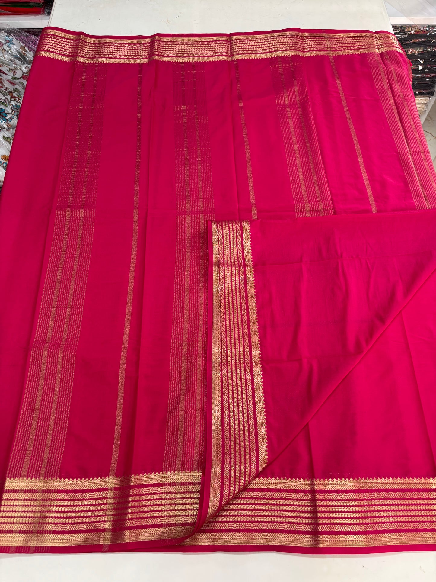 Semi Mysore Crepe (Self, Medium Sized Mango Sequence Border)