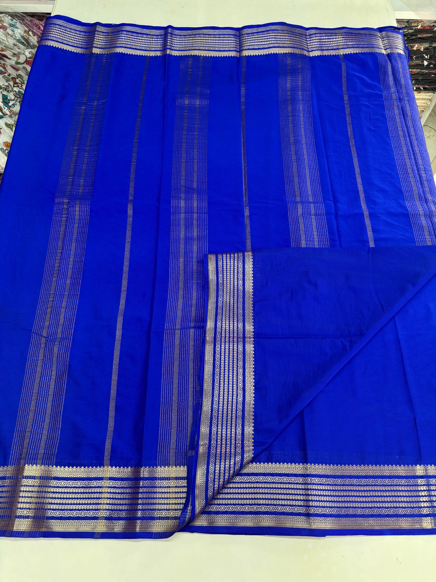 Semi Mysore Crepe (Self, Medium Sized Mango Sequence Border)