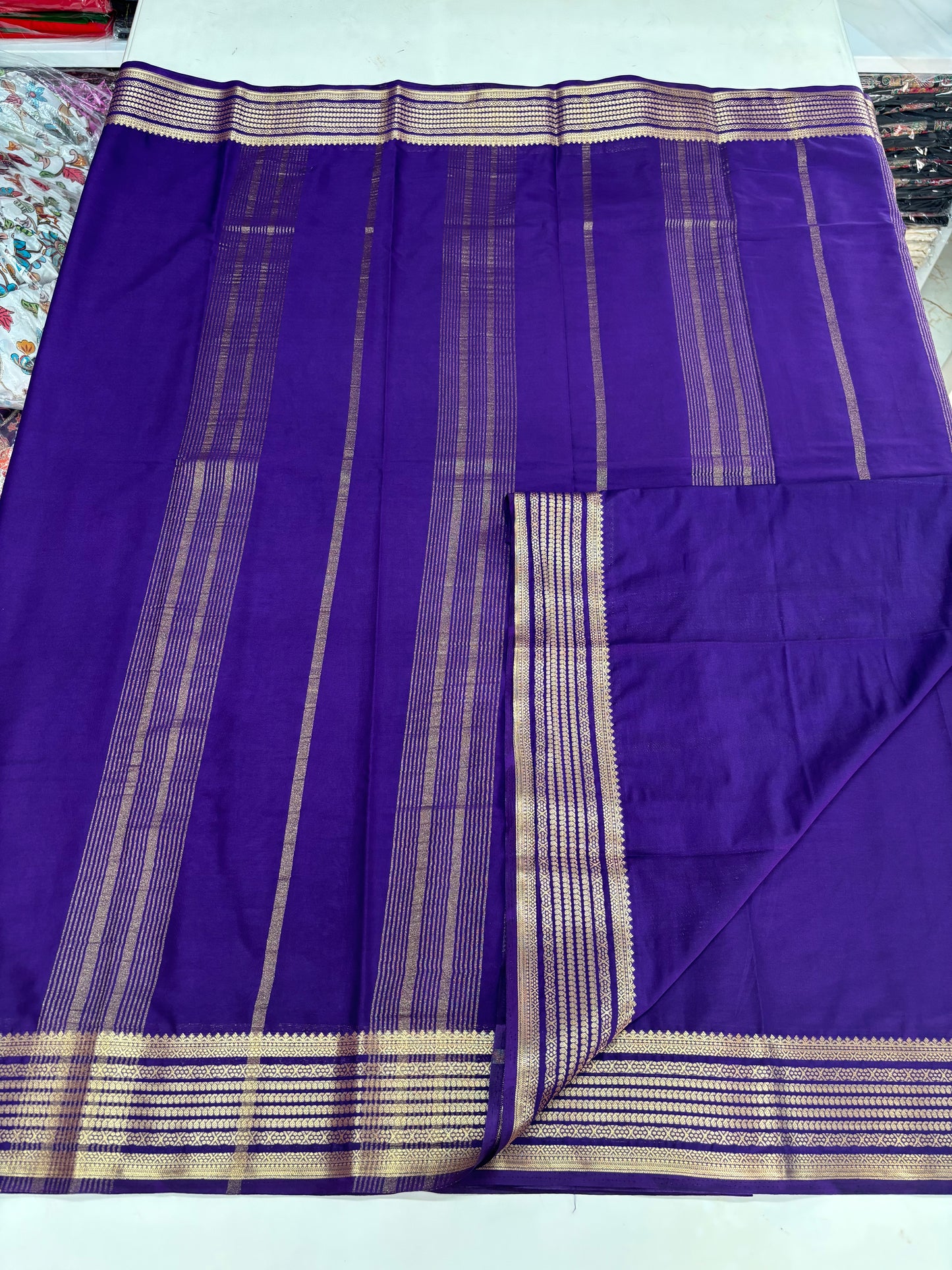 Semi Mysore Crepe (Self, Medium Sized Mango Sequence Border)