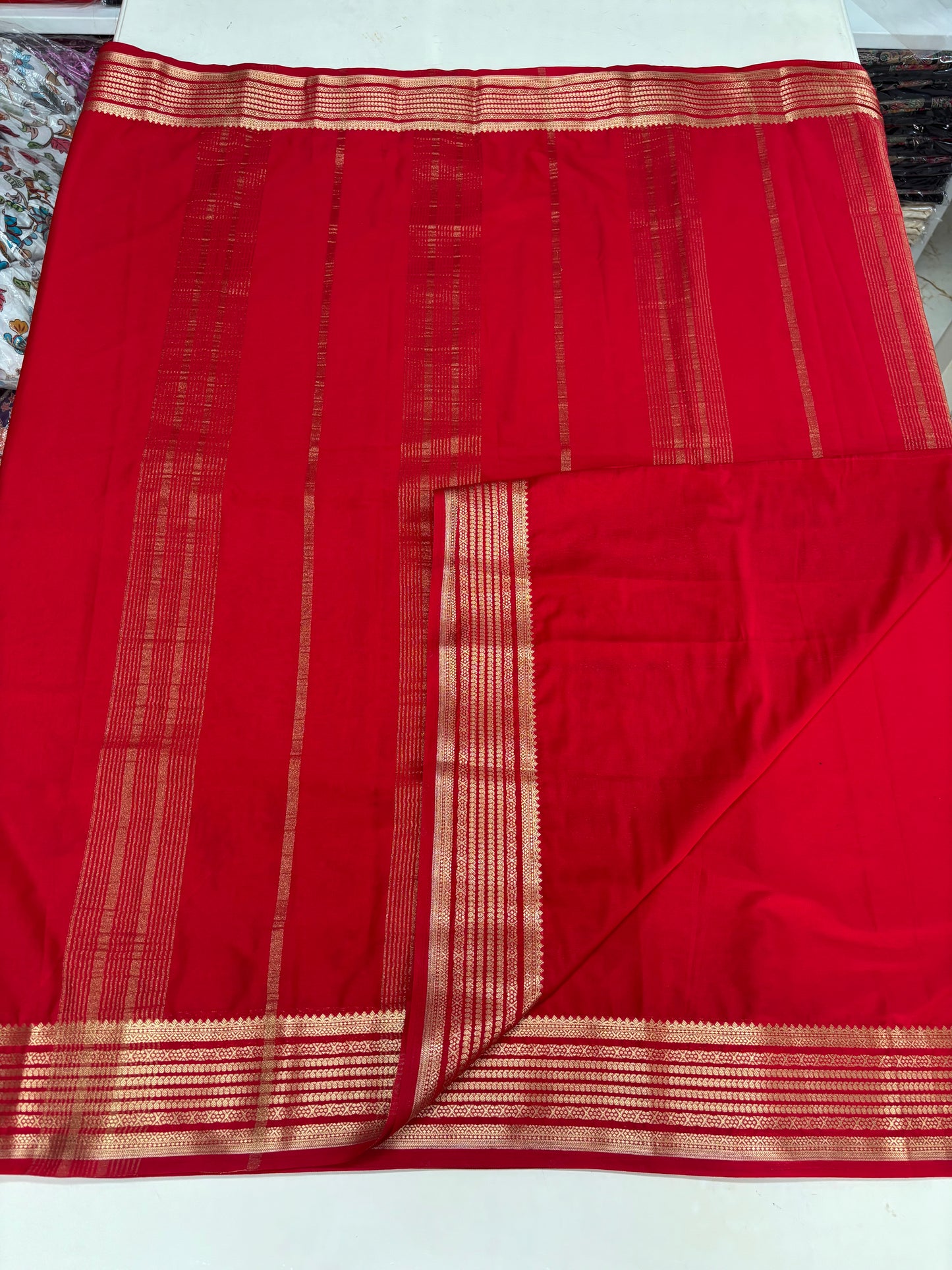 Semi Mysore Crepe (Self, Medium Sized Mango Sequence Border)