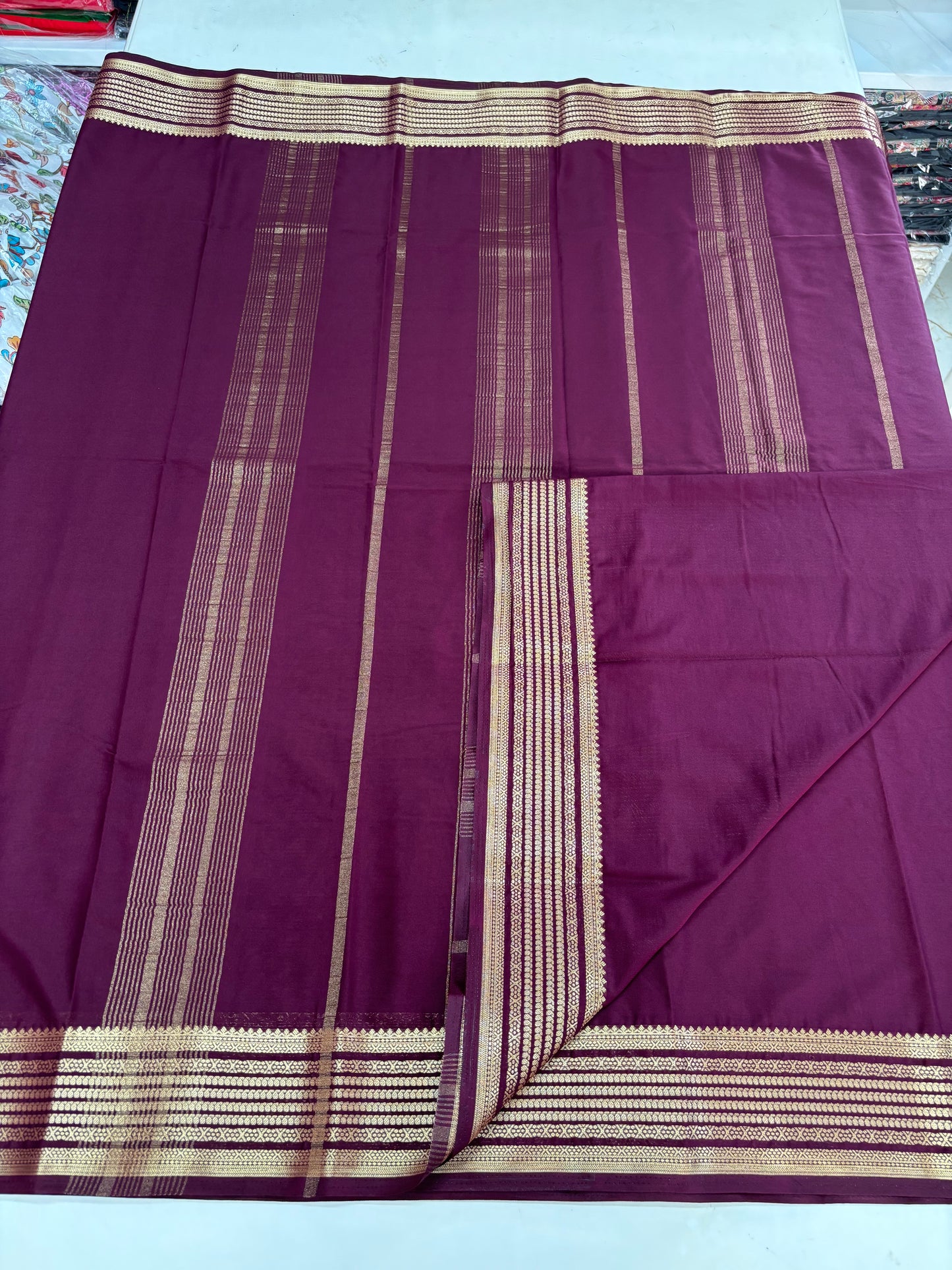 Semi Mysore Crepe (Self, Medium Sized Mango Sequence Border)