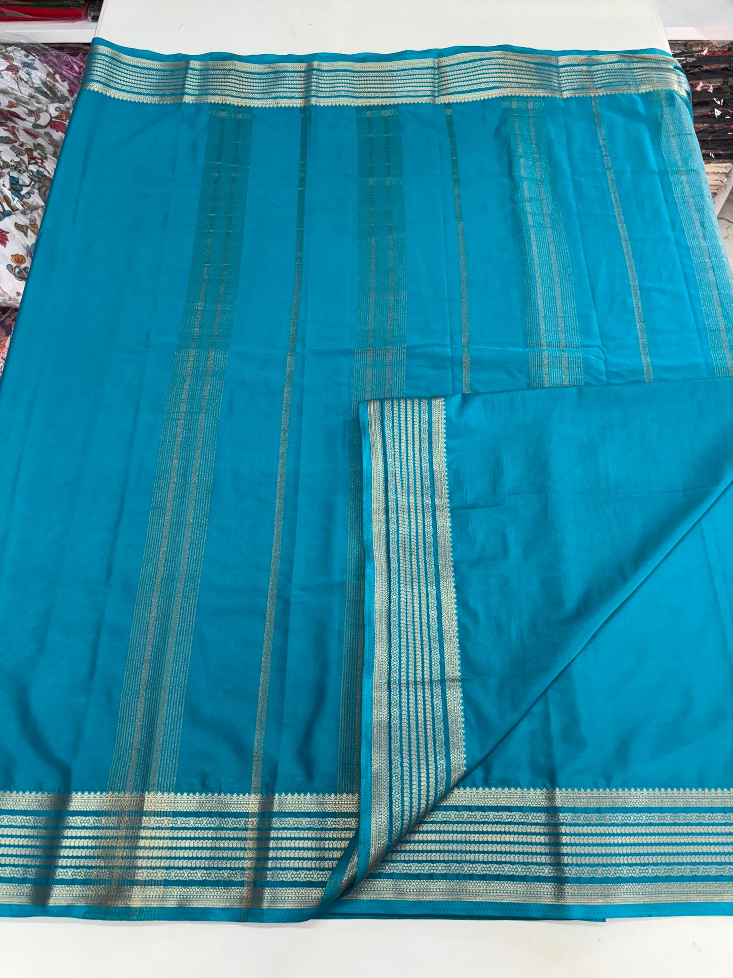 Semi Mysore Crepe (Self, Medium Sized Mango Sequence Border)