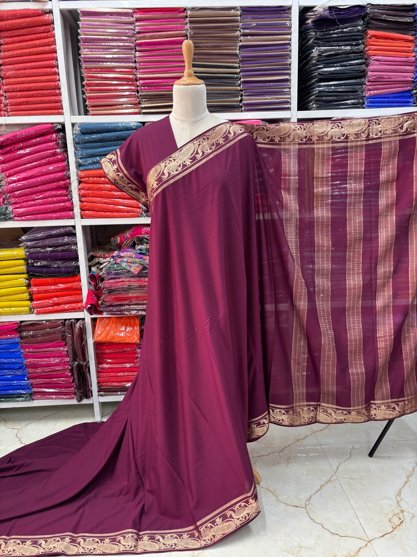 Semi Mysore Crepe (Self, Mayuri Border)