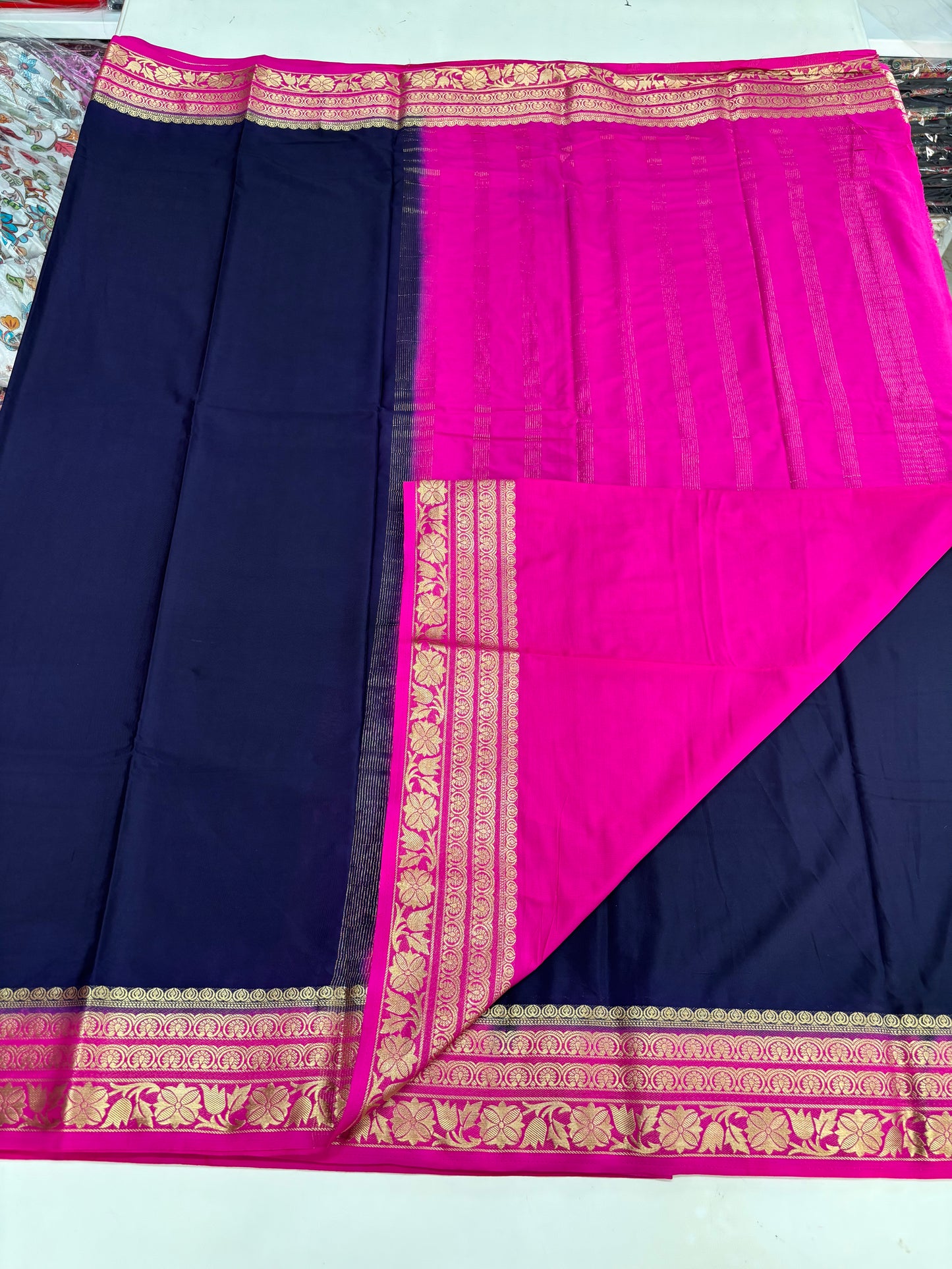 Semi Mysore Crepe (Contrast, Medium Sized Floral Border)