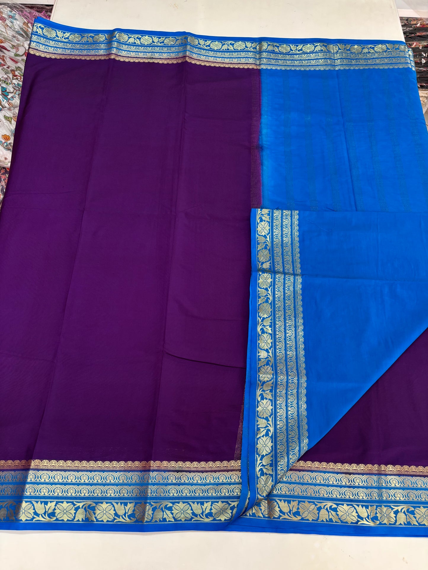 Semi Mysore Crepe (Contrast, Medium Sized Floral Border)