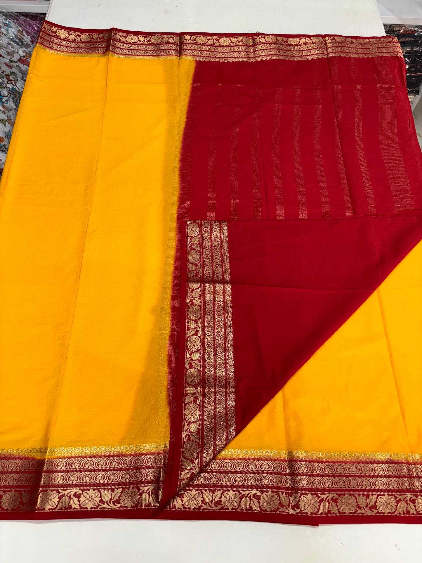 Semi Mysore Crepe (Contrast, Medium Sized Floral Border)