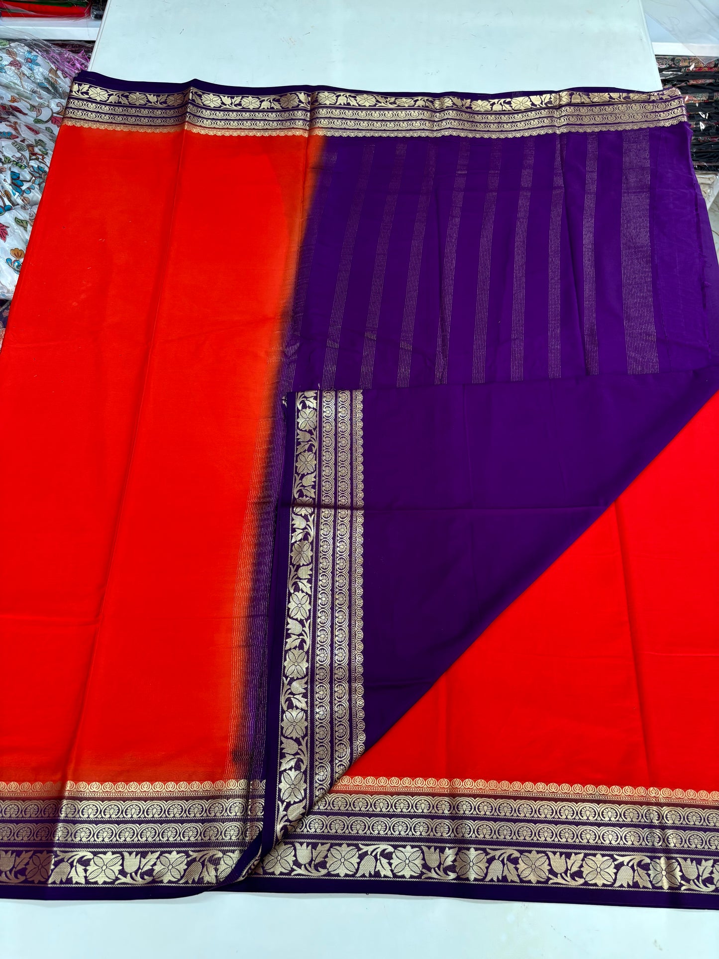 Semi Mysore Crepe (Contrast, Medium Sized Floral Border)