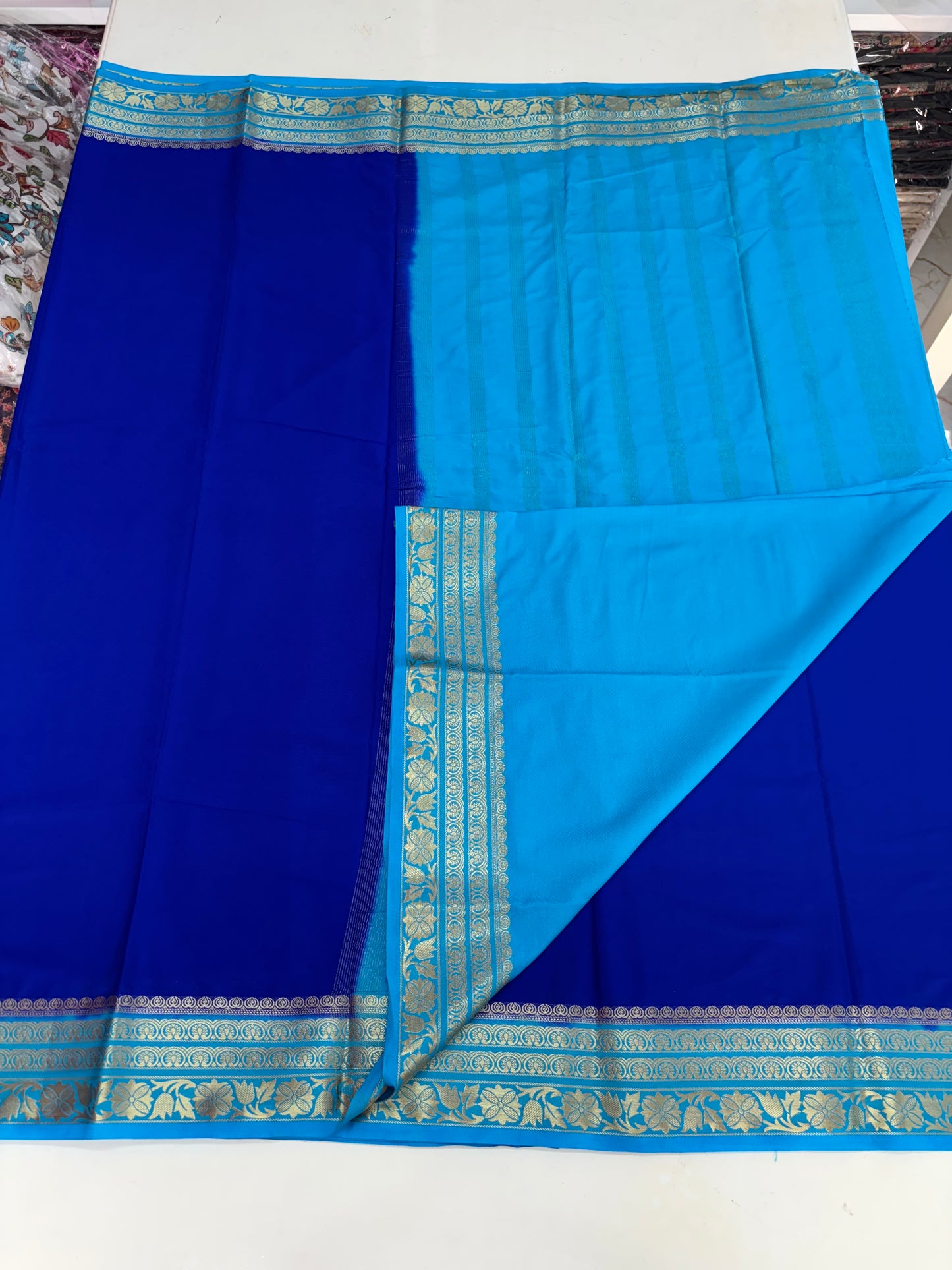 Semi Mysore Crepe (Contrast, Medium Sized Floral Border)