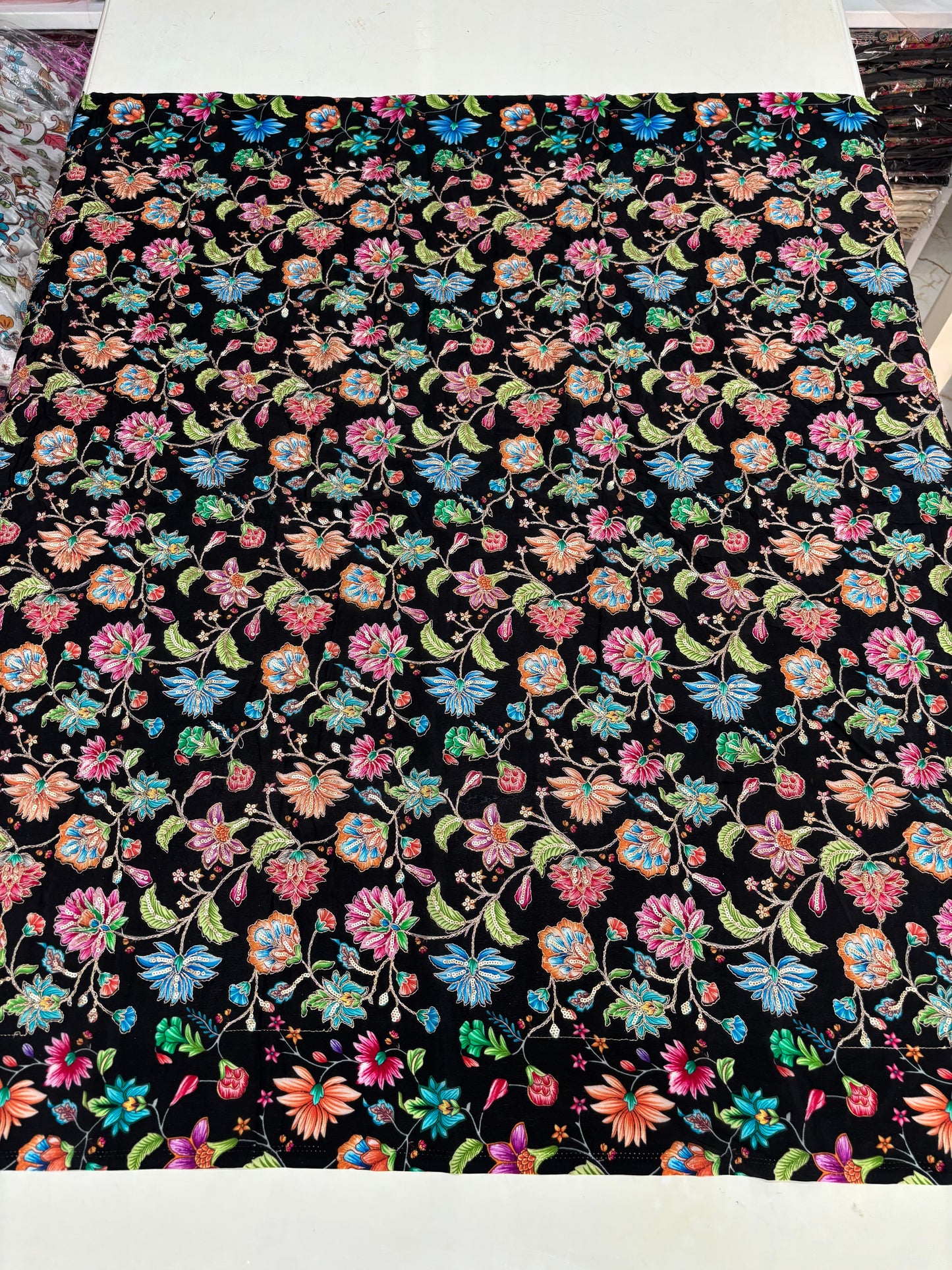 Kalamkari Blouse Fabric (HSSB9, Floral Print with Light Positioning Work)