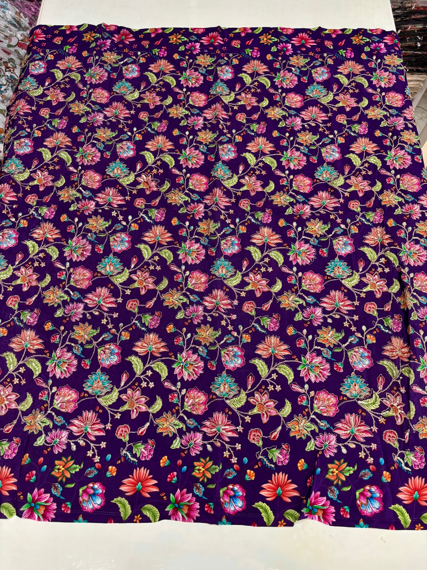 Kalamkari Blouse Fabric (HSSB9, Floral Print with Light Positioning Work)