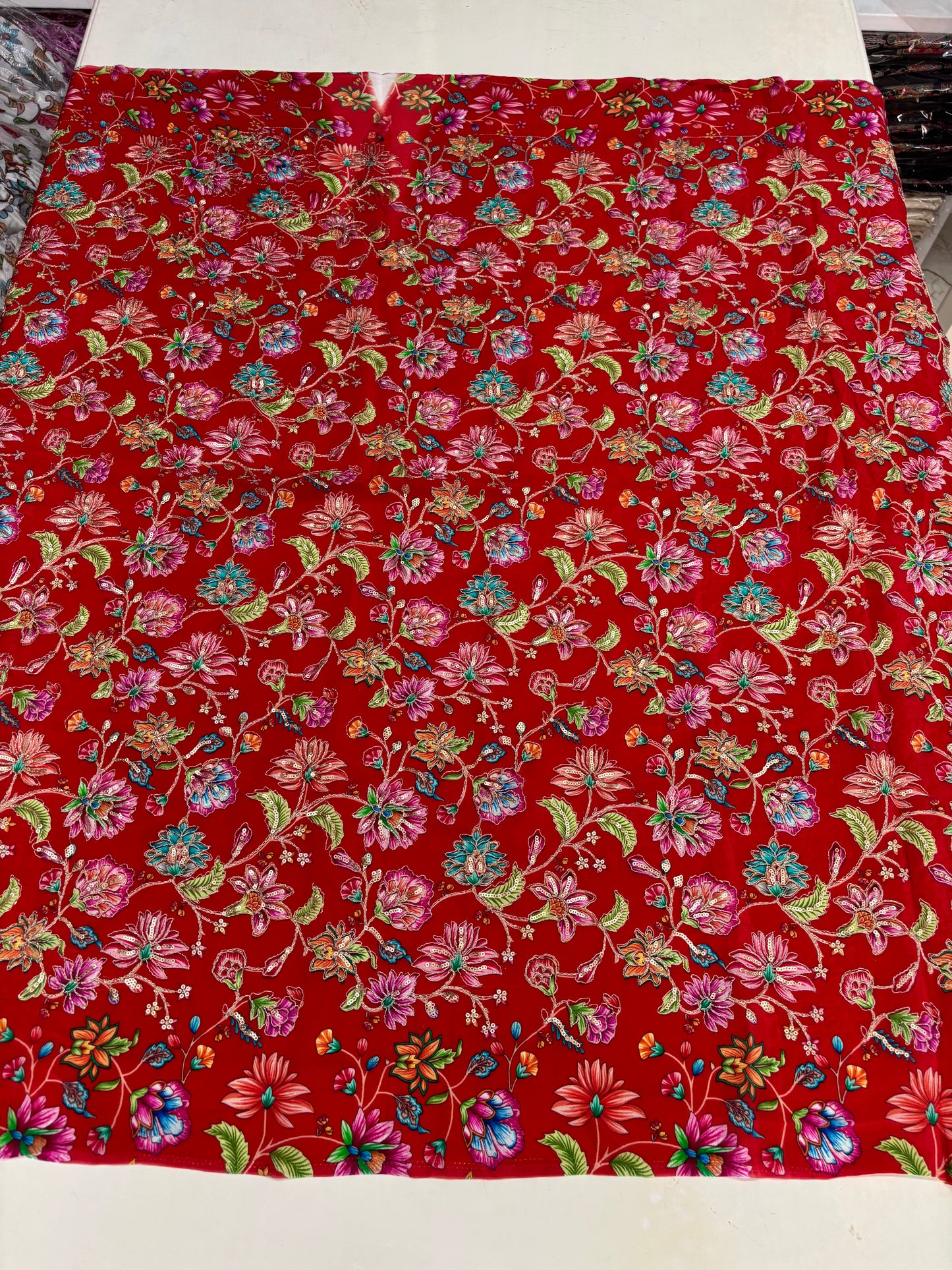 Kalamkari Blouse Fabric (HSSB9, Floral Print with Light Positioning Work)