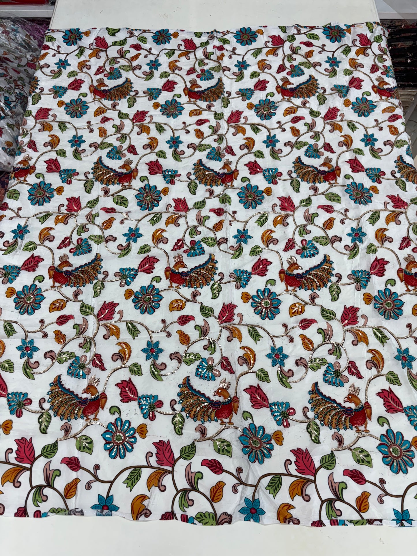 Kalamkari Blouse Fabric (HSSB1, Peacock Print with Light Positioning Work)