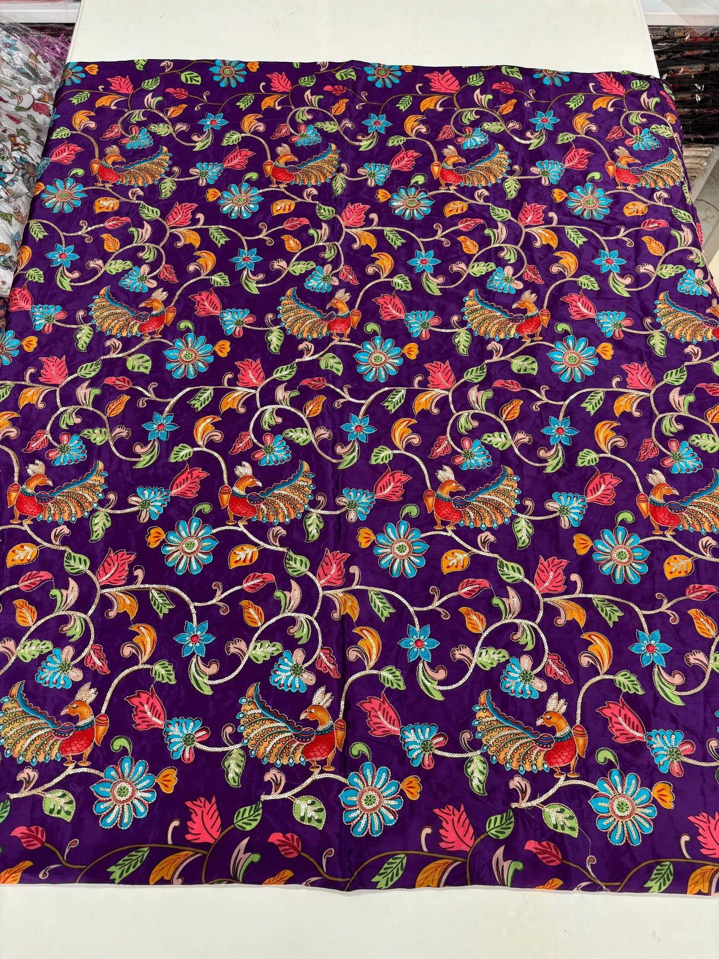 Kalamkari Blouse Fabric (HSSB1, Peacock Print with Light Positioning Work)