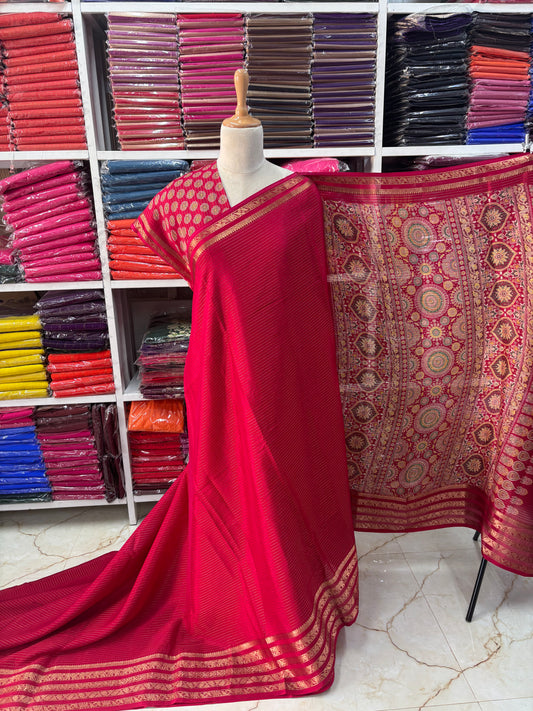 Semi Mysore Crepe (Printed Pallu and Blouse)