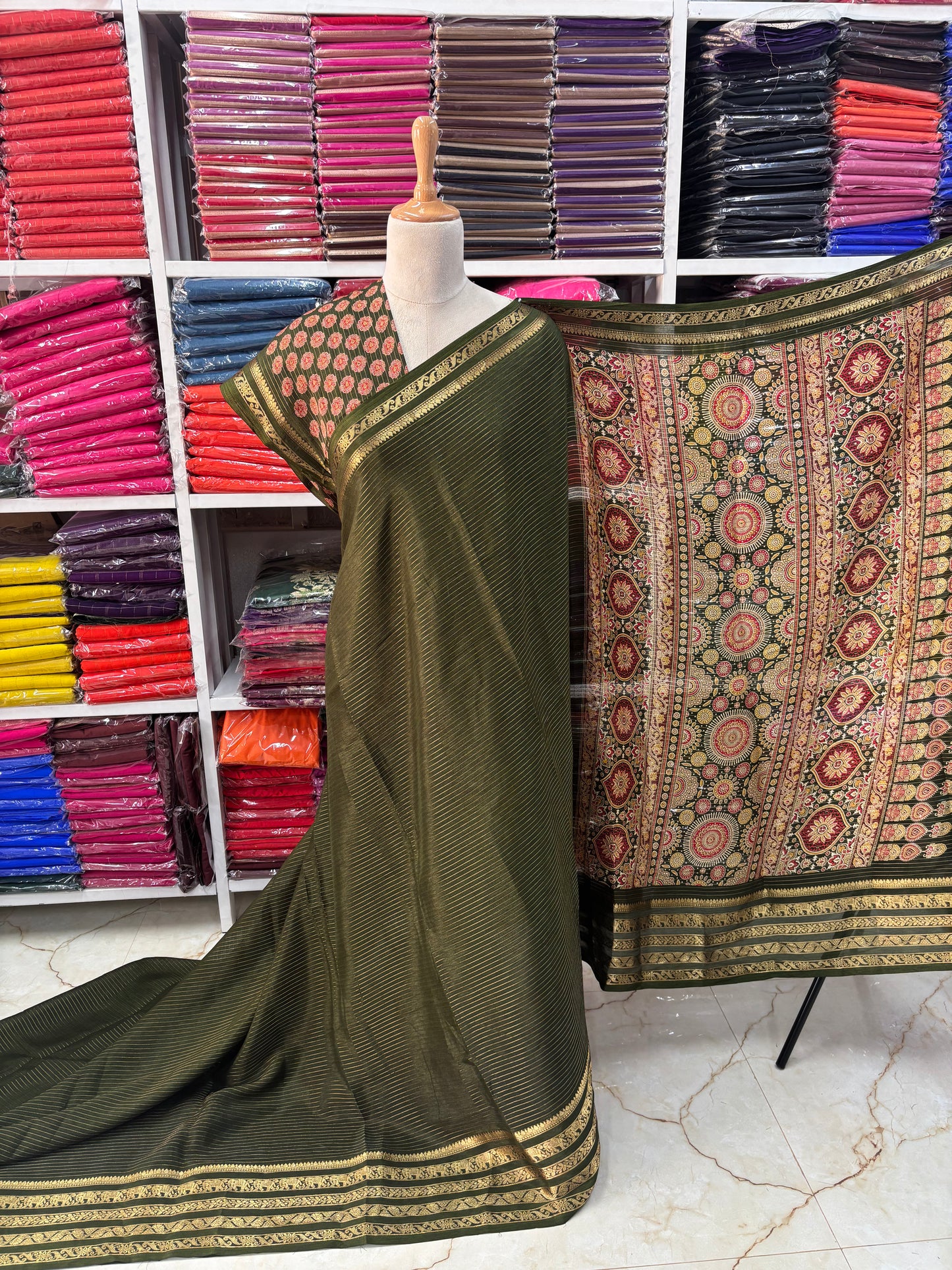 Semi Mysore Crepe (Printed Pallu and Blouse)