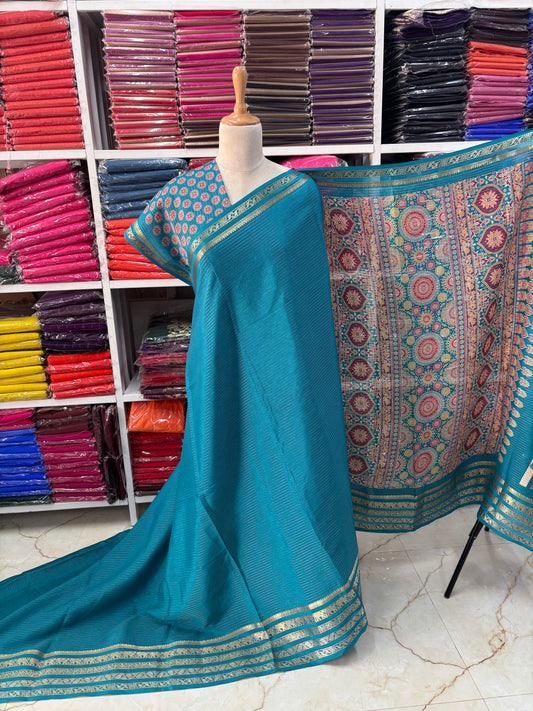 Semi Mysore Crepe (Printed Pallu and Blouse)