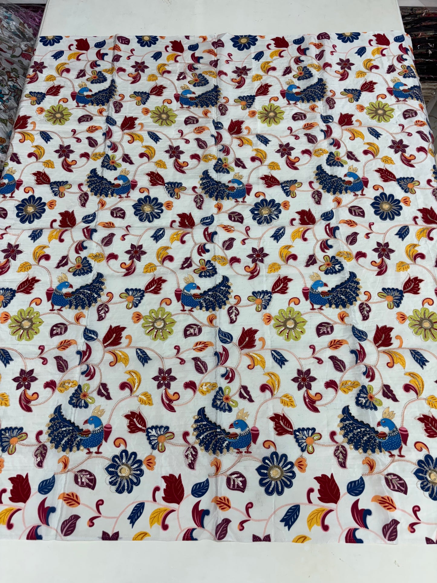 Kalamkari Blouse Fabric (HSSB1, Peacock Print with Light Positioning Work)