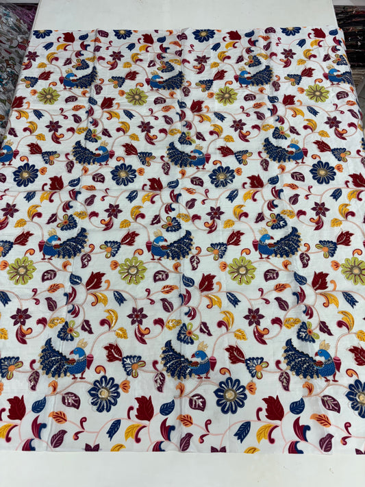 Kalamkari Blouse Fabric (HSSB1, Peacock Print with Light Positioning Work)