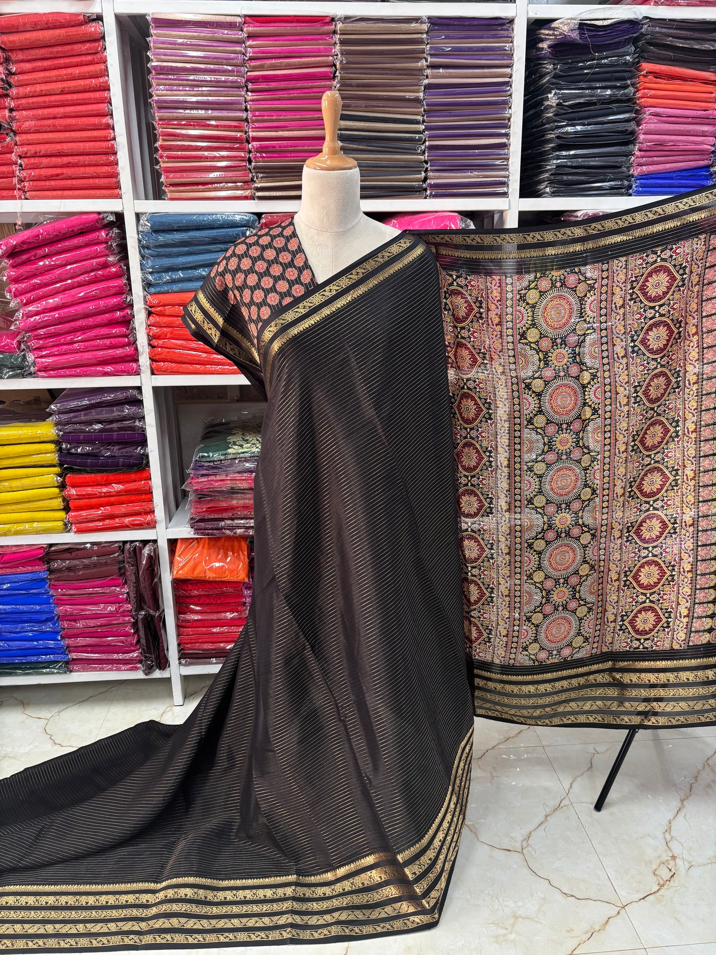 Semi Mysore Crepe (Printed Pallu and Blouse)