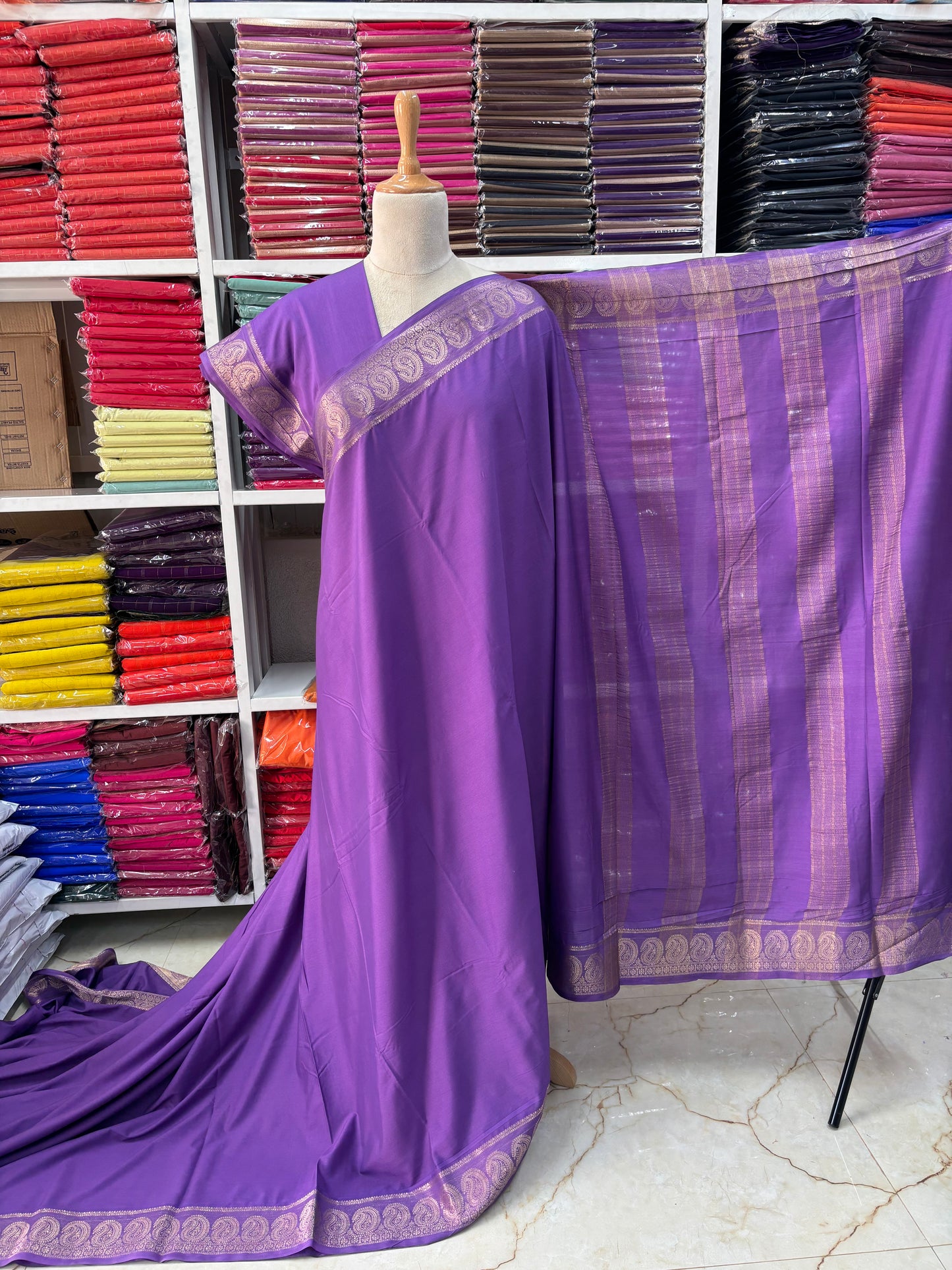 Semi Mysore Crepe (Self, Premium, Mango Border)