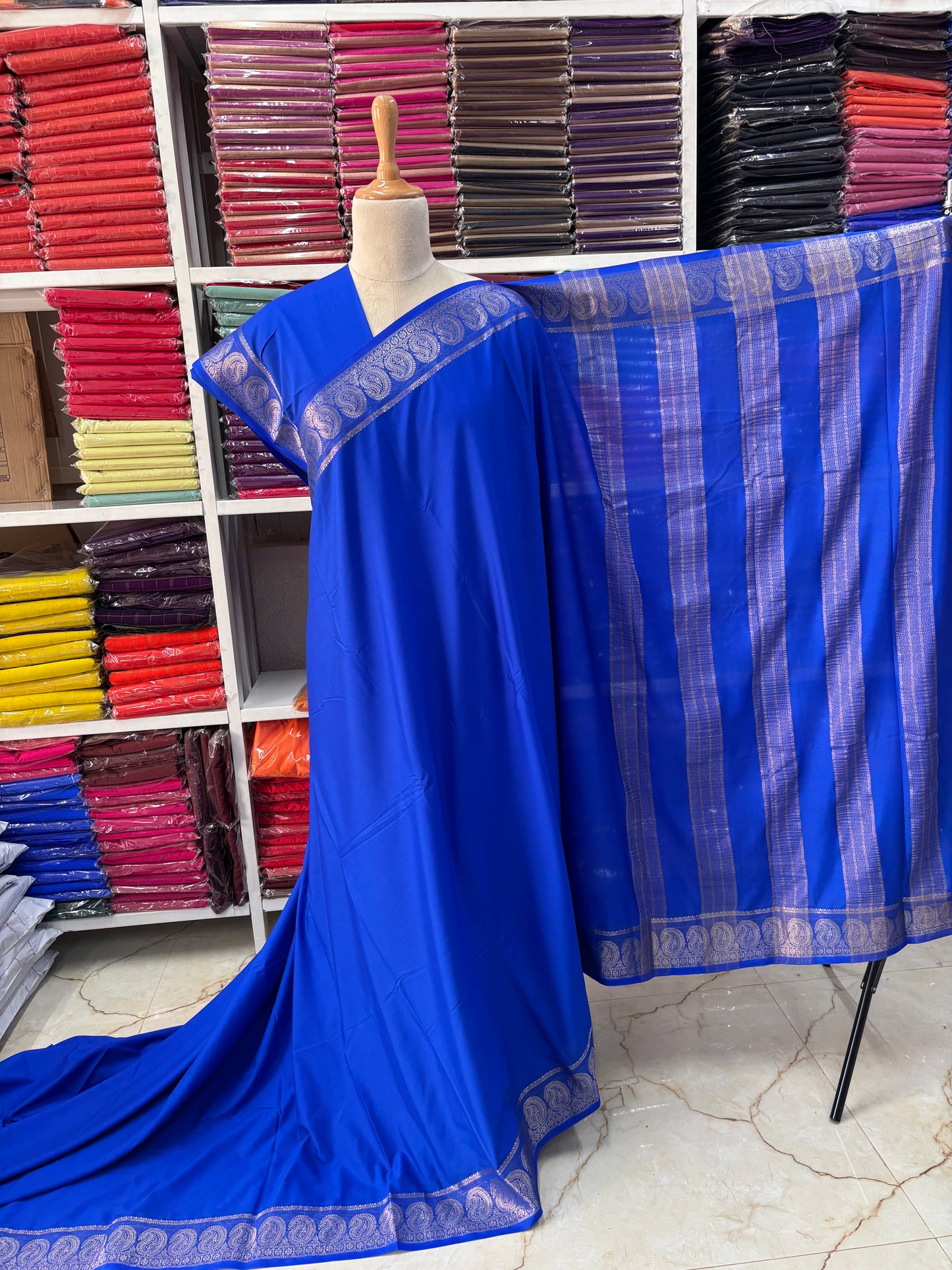 Semi Mysore Crepe (Self, Premium, Mango Border)