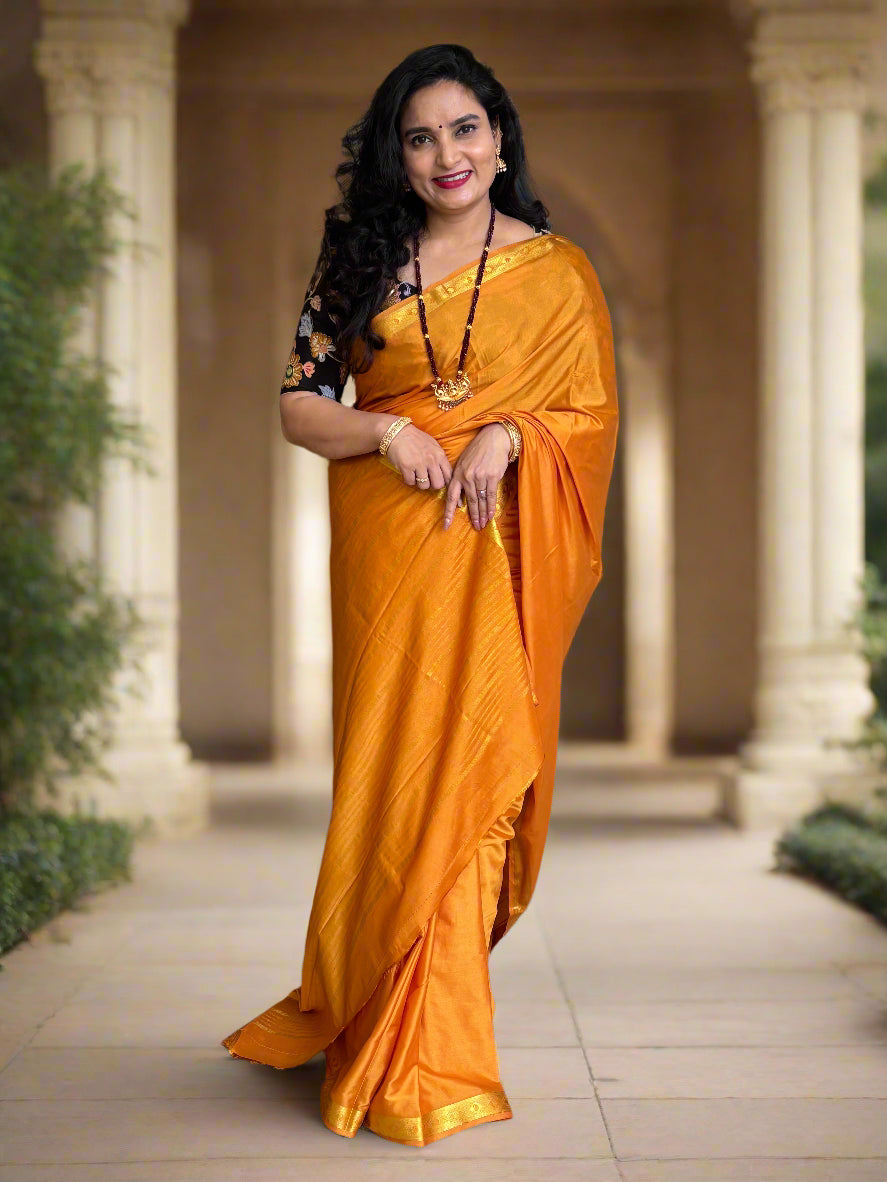 Semi Mysore Crepe (Self, Diamond and Mango 1 inch Border)