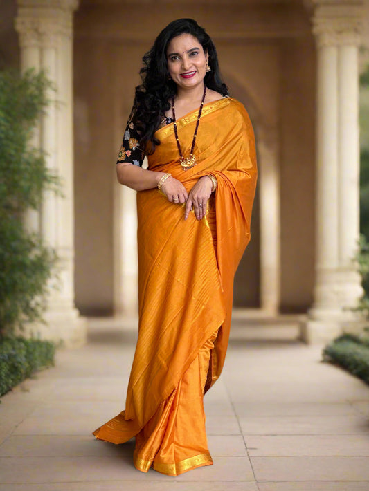 Semi Mysore Crepe (Self, Diamond and Mango 1 inch Border)